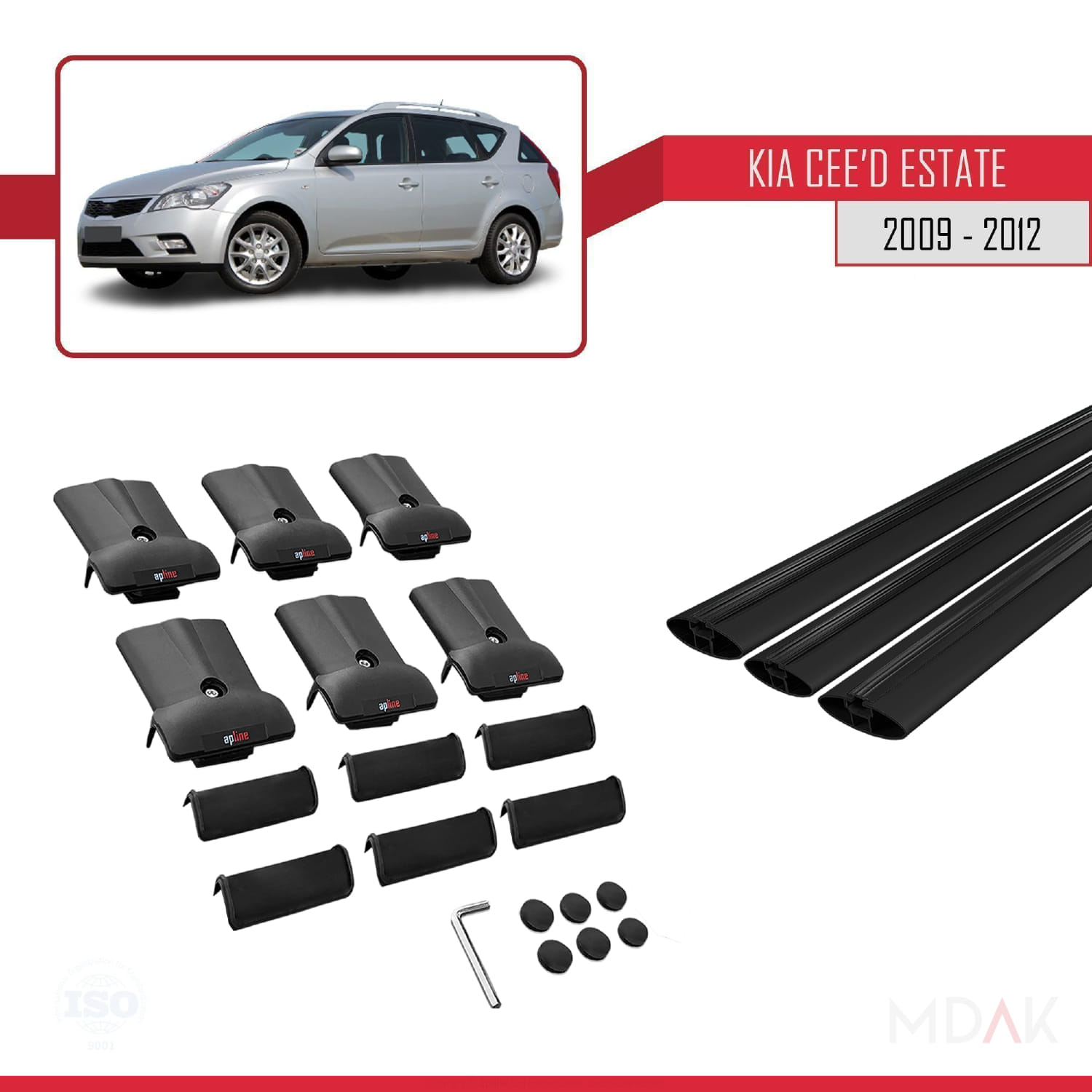 Kia Ceed (ED) SW Post-Facelift 2009-2012 Arası ile Uyumlu FLY Model Ara Atkı Tavan Barı Siyah 3 Adet - Görsel 5