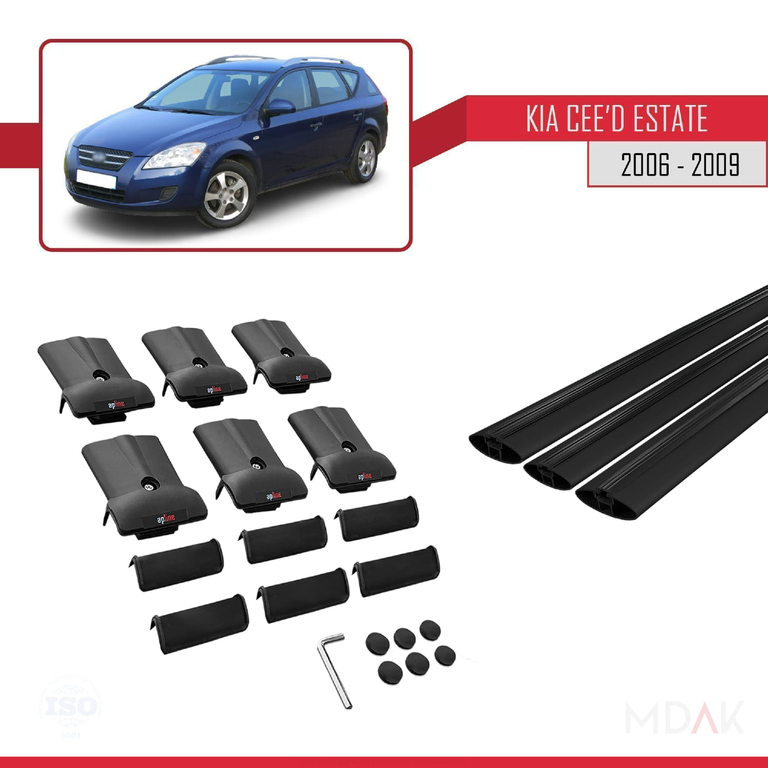 Kia Ceed (ED) SW Pre-Facelift 2006-2009 Arası ile Uyumlu FLY Model Ara Atkı Tavan Barı Siyah 3 Adet - Görsel 5