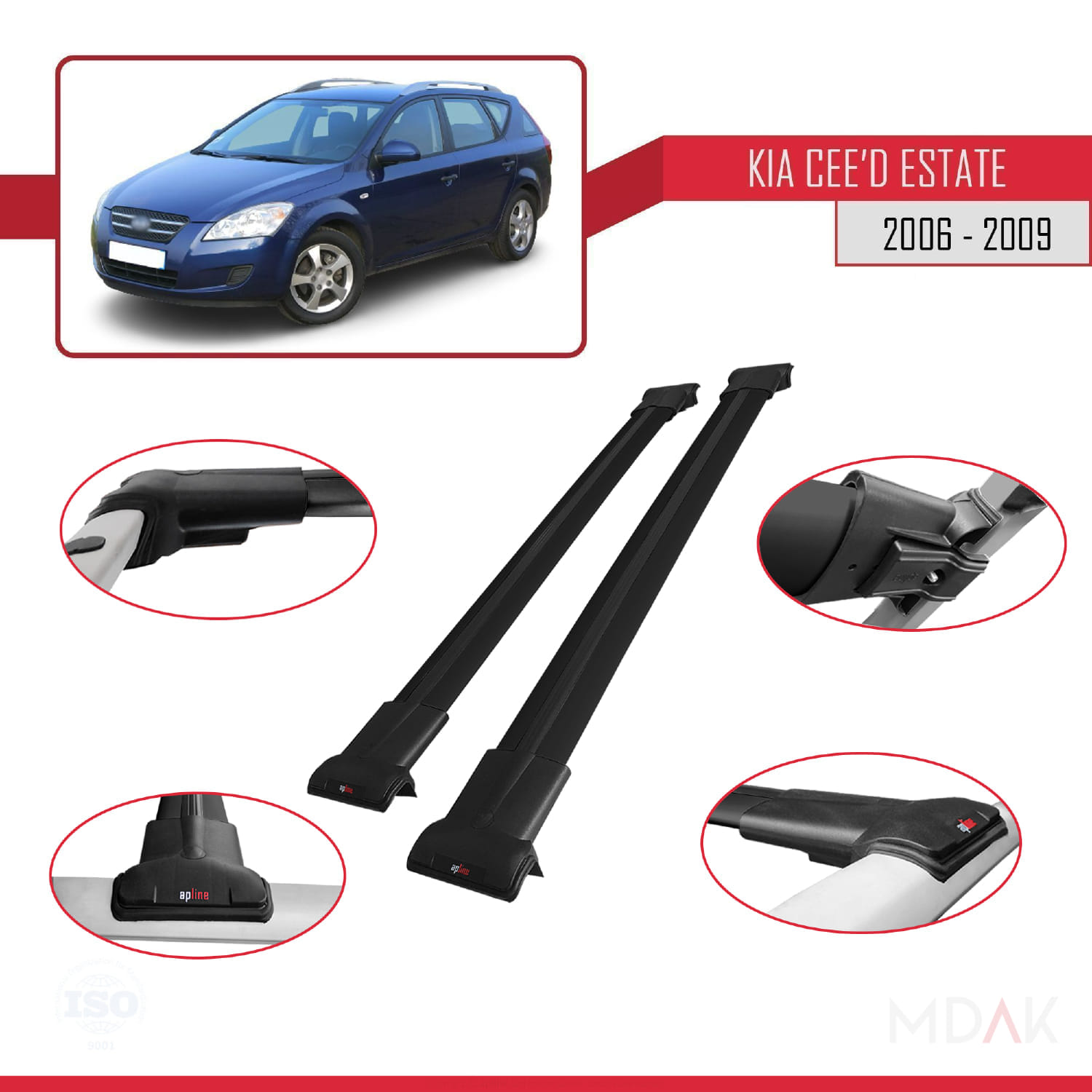 Kia Ceed (ED) SW Pre-Facelift 2006-2009 Arası ile Uyumlu FLY Model Ara Atkı Tavan Barı Siyah 2 Adet - Görsel 4