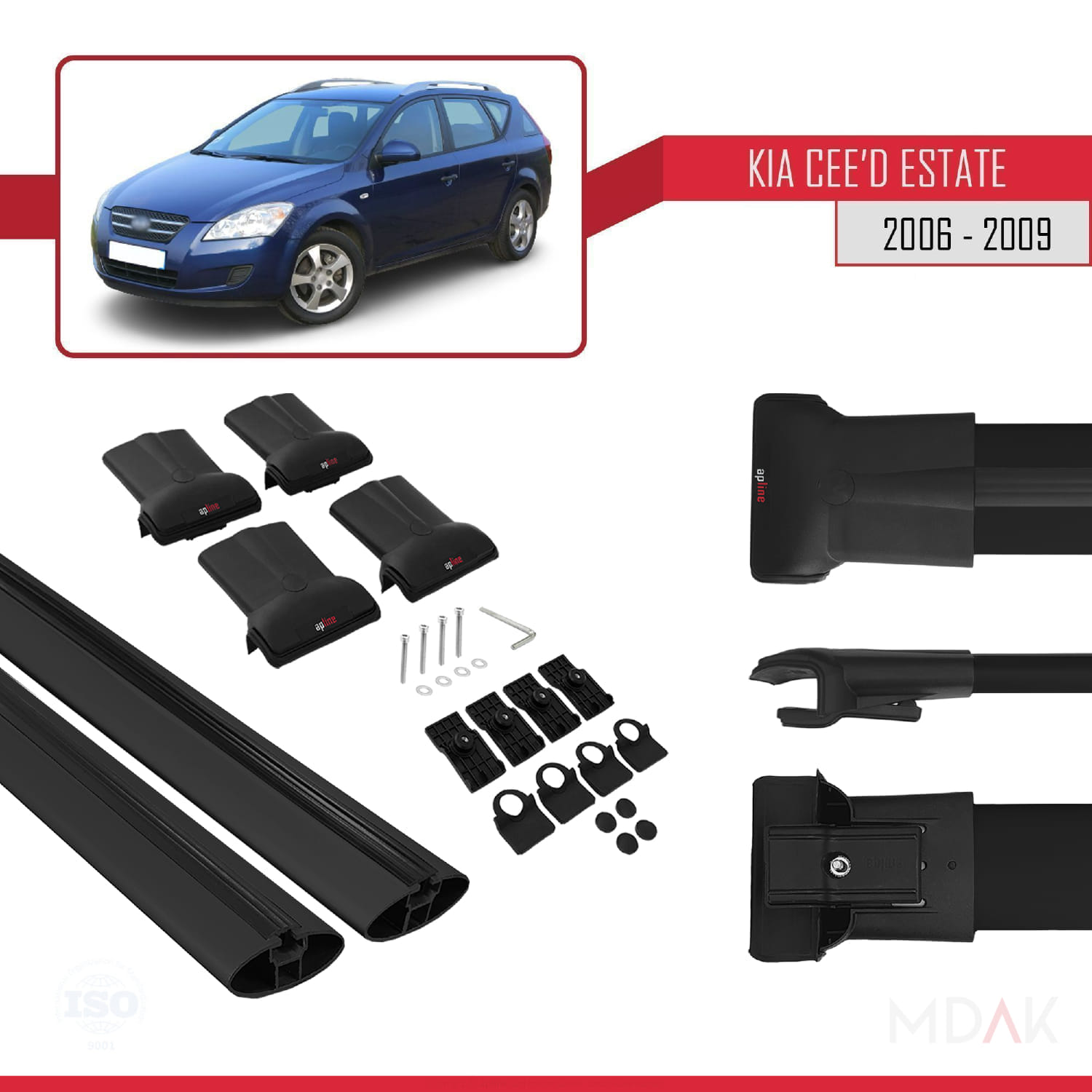 Kia Ceed (ED) SW Pre-Facelift 2006-2009 Arası ile Uyumlu FLY Model Ara Atkı Tavan Barı Siyah 2 Adet - Görsel 5
