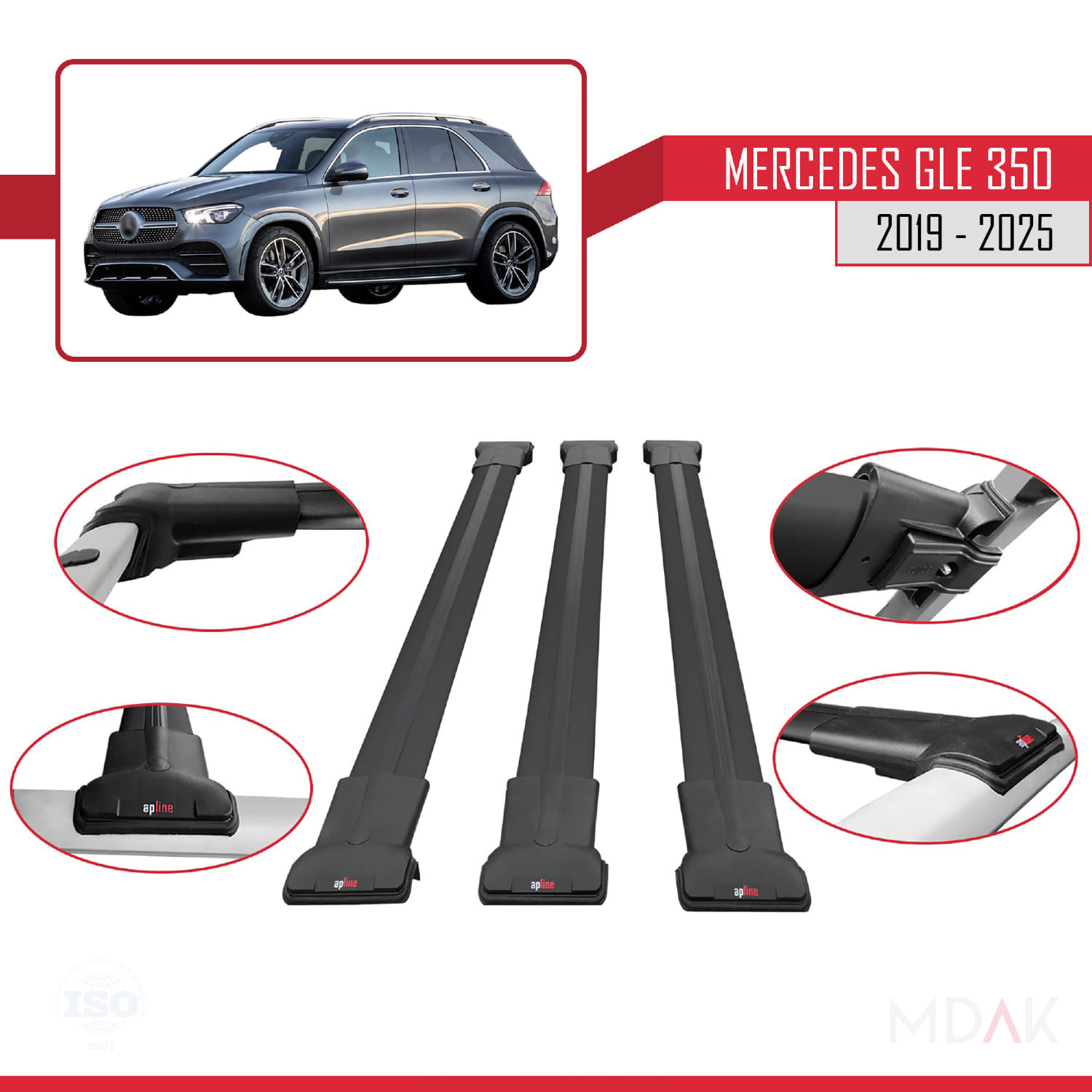 Mercedes GLE Class 4 (V167) 2019 ve Sonrası ile Uyumlu FLY Model Ara Atkı Tavan Barı Siyah 3 Adet - Görsel 4