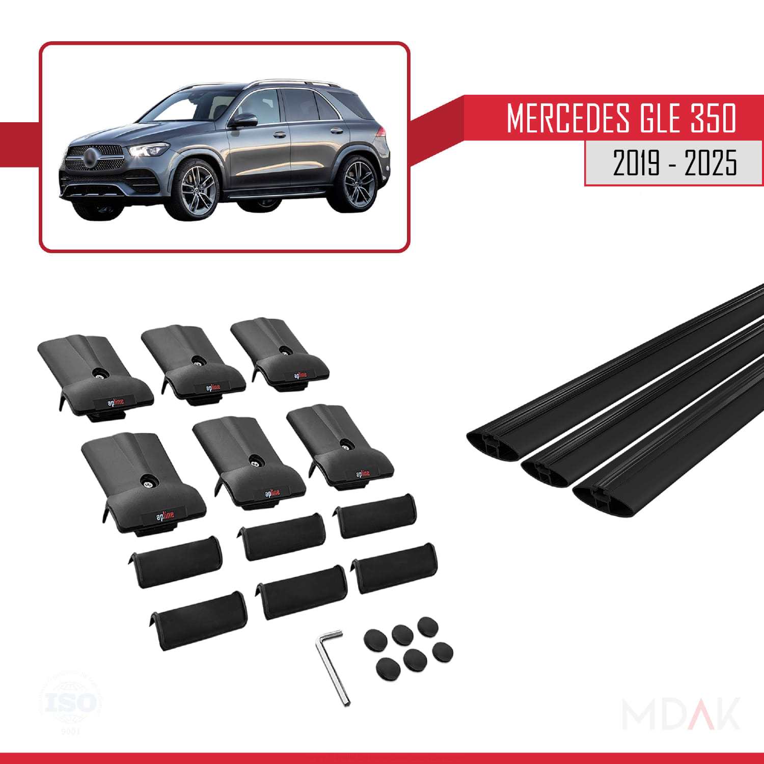 Mercedes GLE Class 4 (V167) 2019 ve Sonrası ile Uyumlu FLY Model Ara Atkı Tavan Barı Siyah 3 Adet - Görsel 5