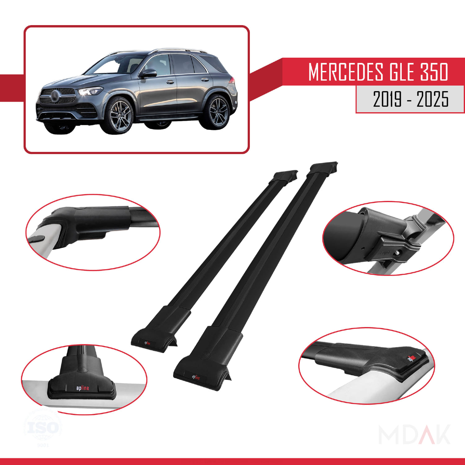 Mercedes GLE Class 4 (V167) 2019 ve Sonrası ile Uyumlu FLY Model Ara Atkı Tavan Barı Siyah 2 Adet - Görsel 4