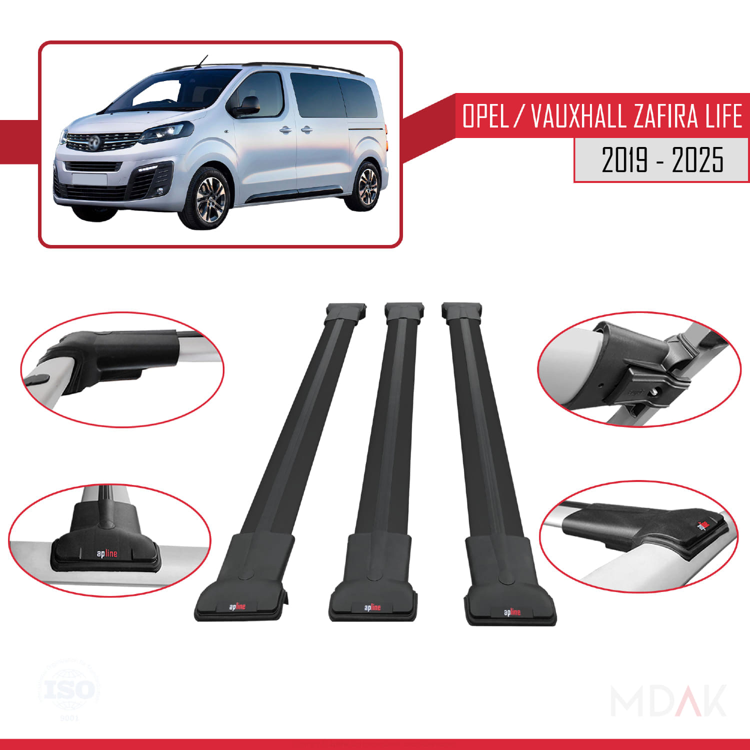 Opel Zafira Life 2019 ve Sonrası ile Uyumlu FLY Model Ara Atkı Tavan Barı Siyah 3 Adet - Görsel 4