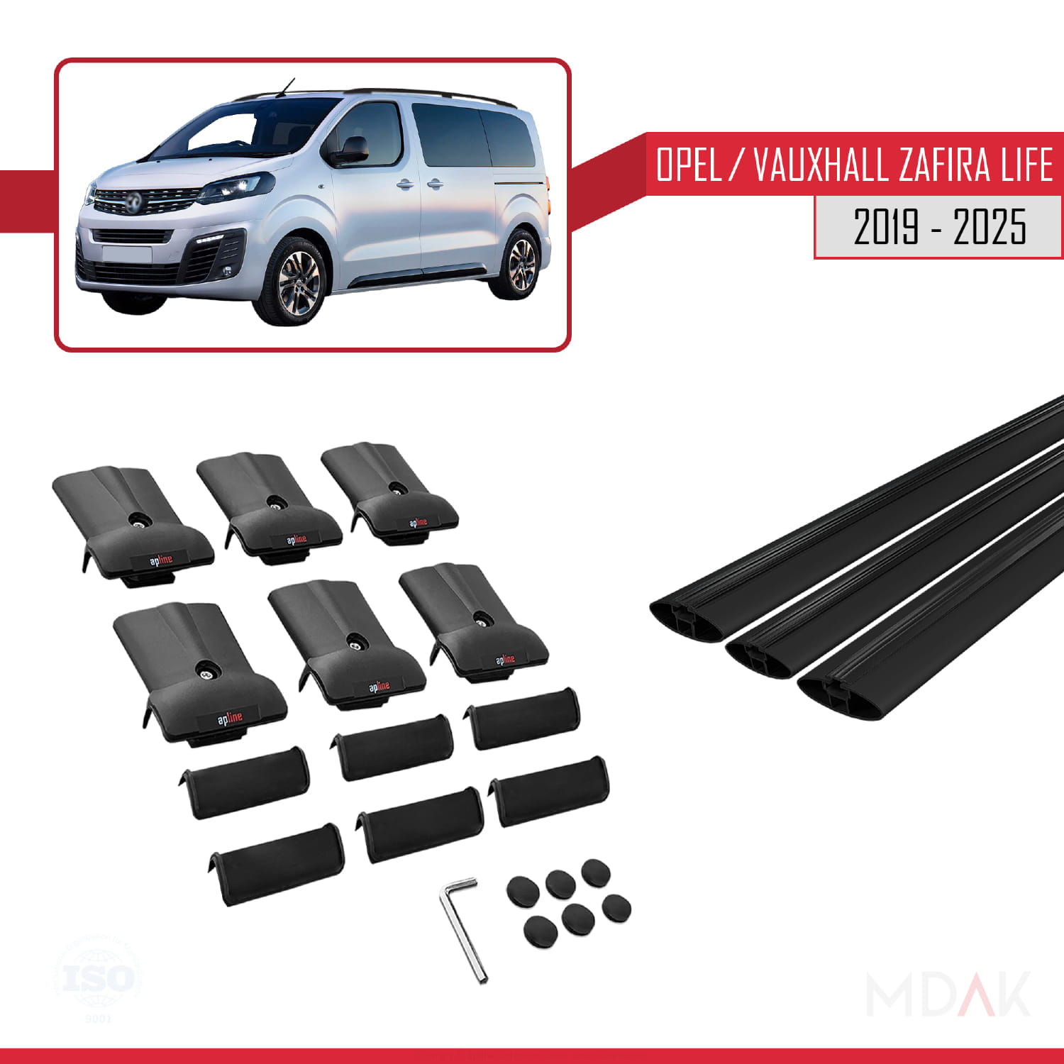 Opel Zafira Life 2019 ve Sonrası ile Uyumlu FLY Model Ara Atkı Tavan Barı Siyah 3 Adet - Görsel 5