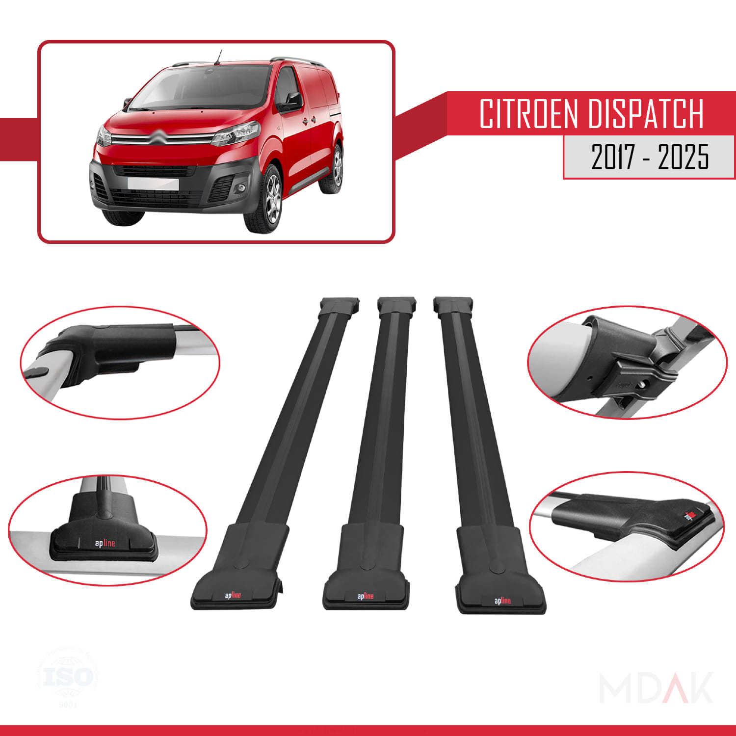 Citroen Dispatch (K0) 2017 ve Sonrası ile Uyumlu FLY Model Ara Atkı Tavan Barı Siyah 3 Adet - Görsel 4