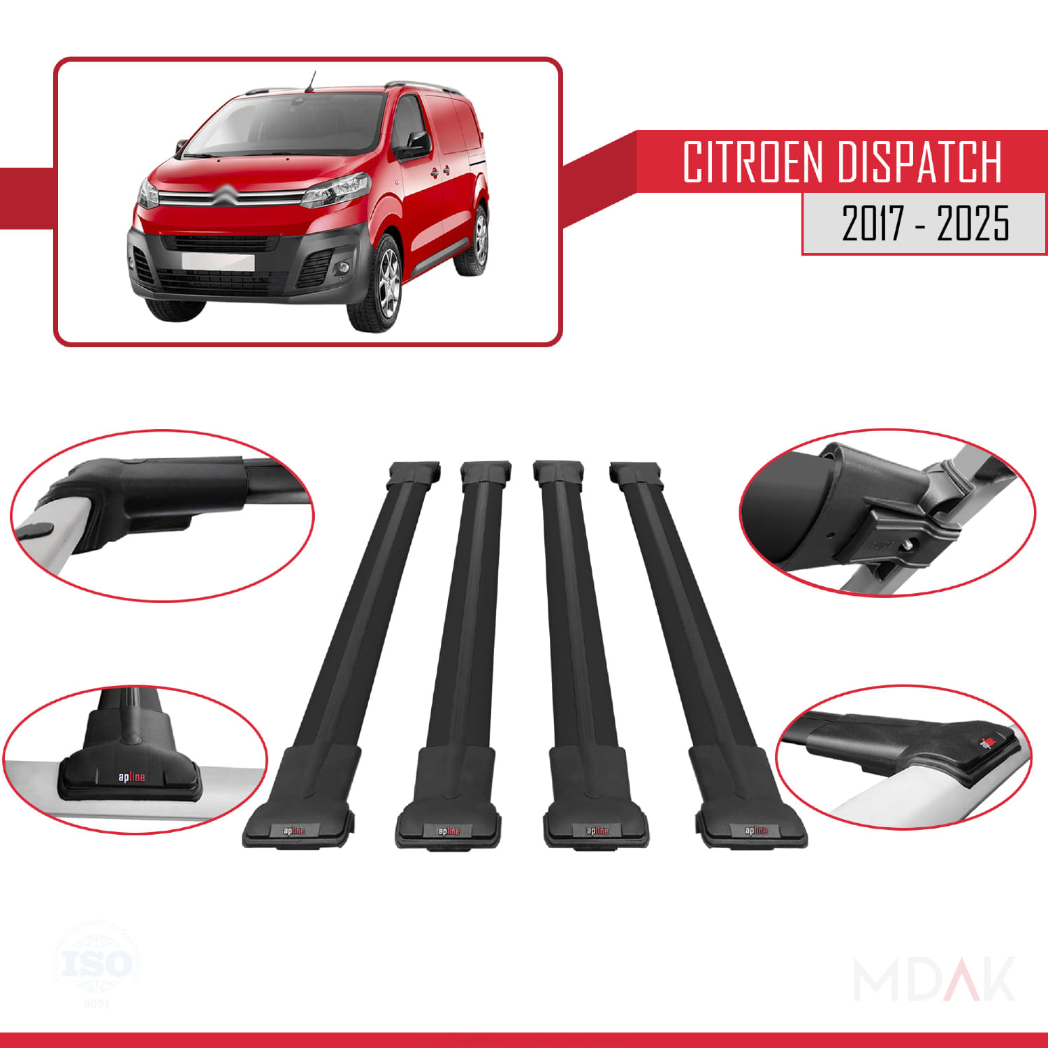 Citroen Dispatch (K0) 2017 ve Sonrası ile Uyumlu FLY Model Ara Atkı Tavan Barı Siyah 4 Adet - Görsel 4