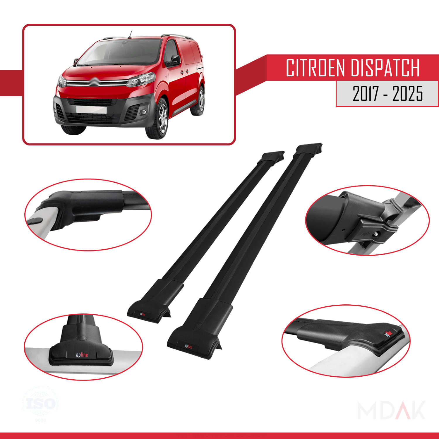 Citroen Dispatch (K0) 2017 ve Sonrası ile Uyumlu FLY Model Ara Atkı Tavan Barı Siyah 2 Adet - Görsel 3