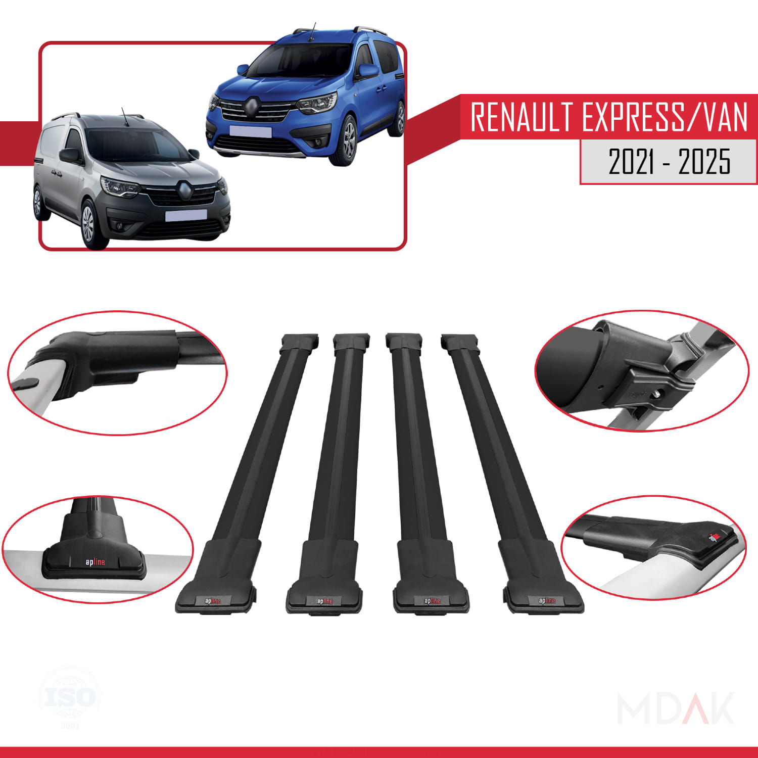 Renault Express 2021 ve Sonrası ile Uyumlu FLY Model Ara Atkı Tavan Barı Siyah 4 Adet - Görsel 4