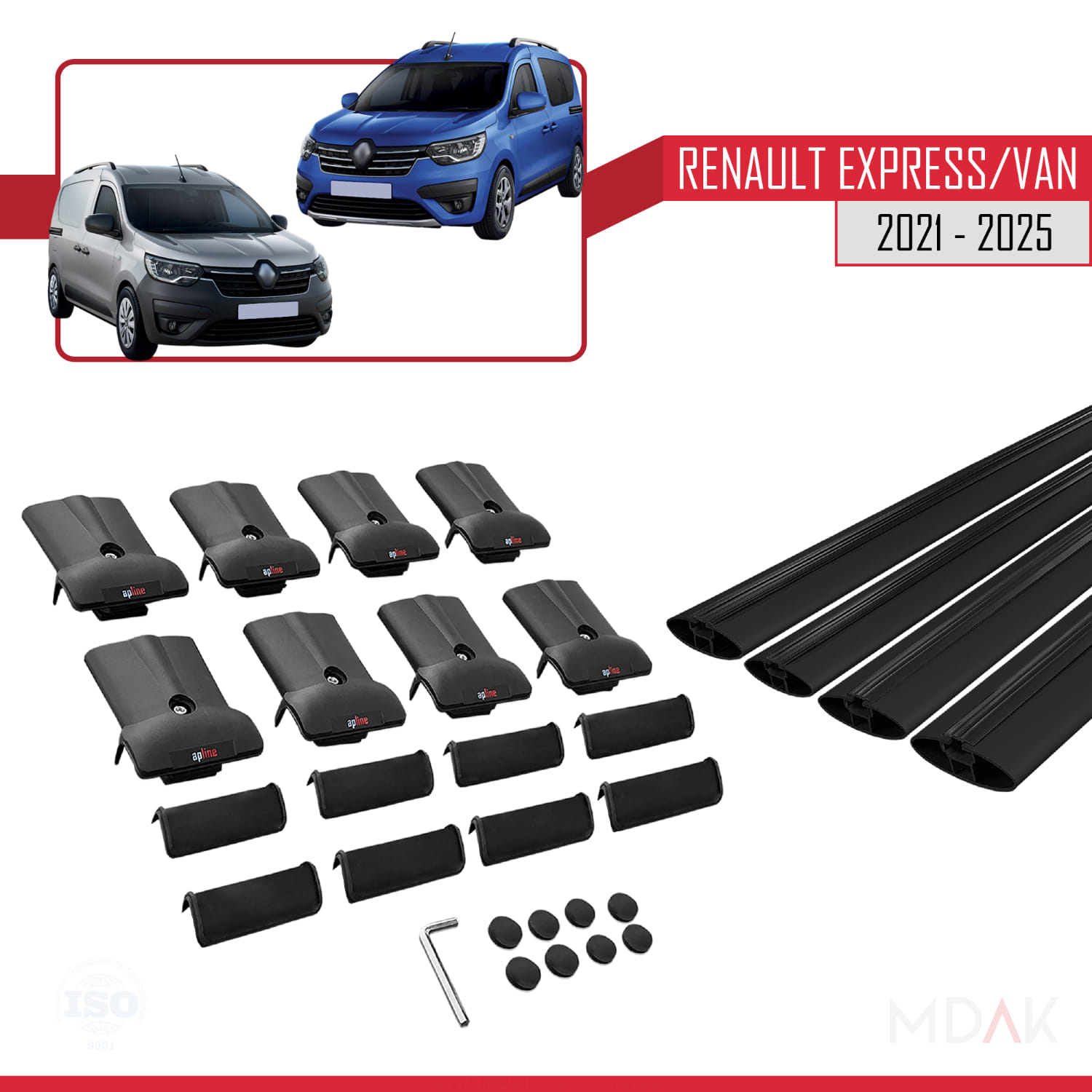 Renault Express 2021 ve Sonrası ile Uyumlu FLY Model Ara Atkı Tavan Barı Siyah 4 Adet - Görsel 5