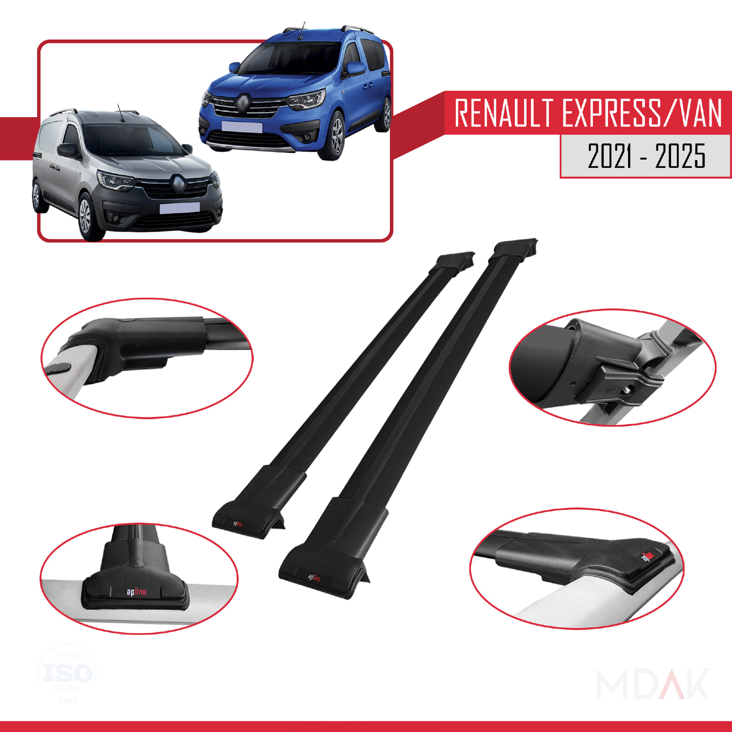 Renault Express 2021 ve Sonrası ile Uyumlu FLY Model Ara Atkı Tavan Barı Siyah 2 Adet - Görsel 3