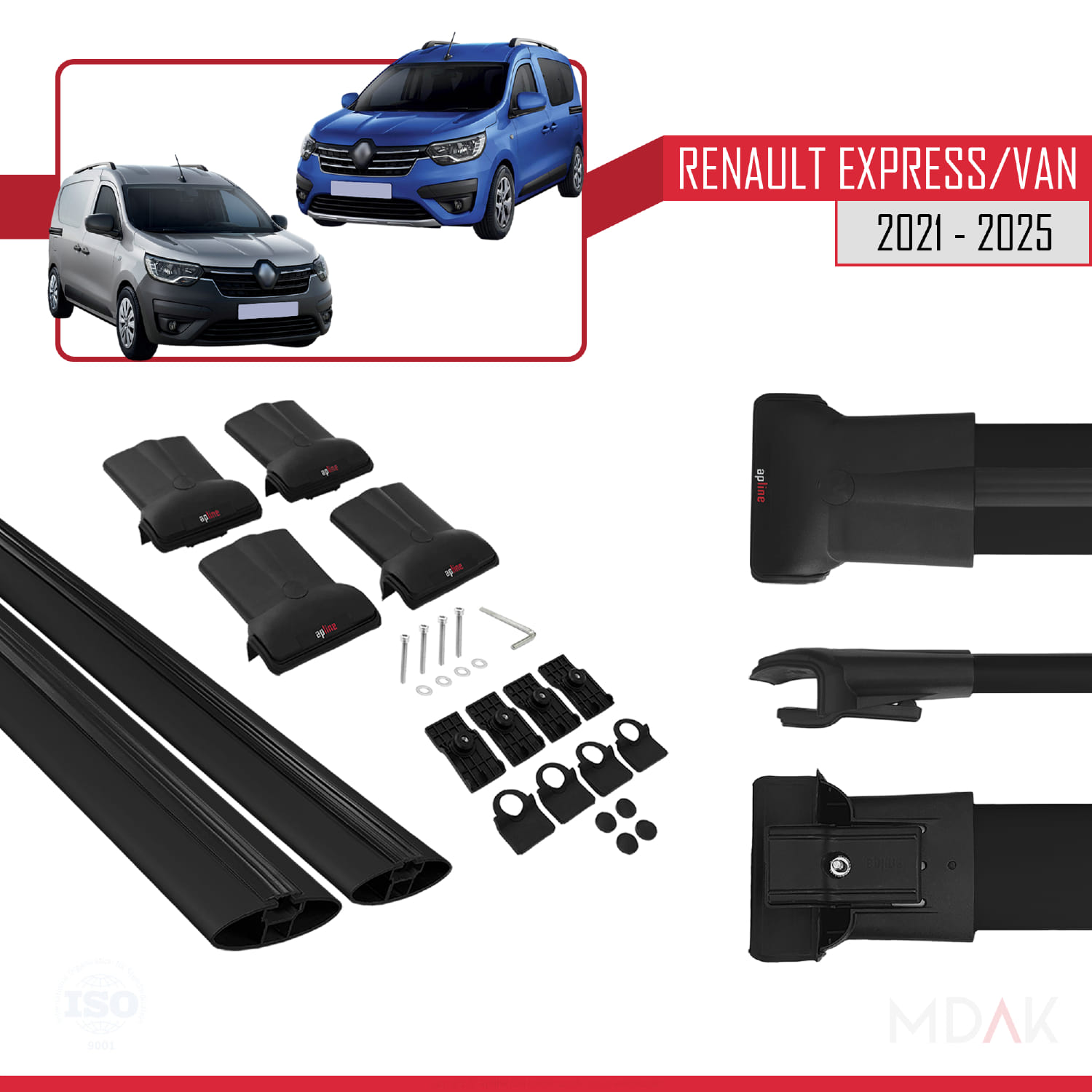 Renault Express 2021 ve Sonrası ile Uyumlu FLY Model Ara Atkı Tavan Barı Siyah 2 Adet - Görsel 5