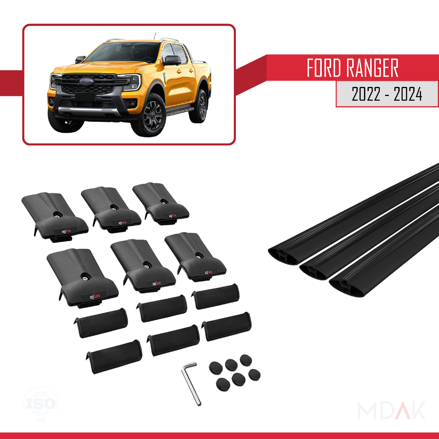 Ford Ranger (P703) 2022-2024 Arası ile Uyumlu FLY Model Ara Atkı Tavan Barı Siyah 3 Adet - Görsel 5
