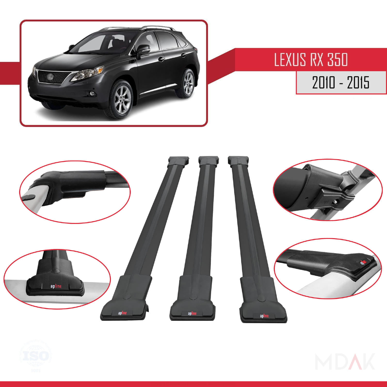 Lexus RX 3 (AL10) 2010-2015 Arası ile Uyumlu FLY Model Ara Atkı Tavan Barı Siyah 3 Adet - Görsel 4