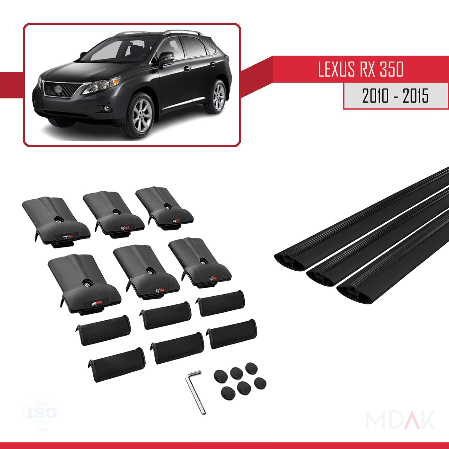 Lexus RX 3 (AL10) 2010-2015 Arası ile Uyumlu FLY Model Ara Atkı Tavan Barı Siyah 3 Adet - Görsel 5