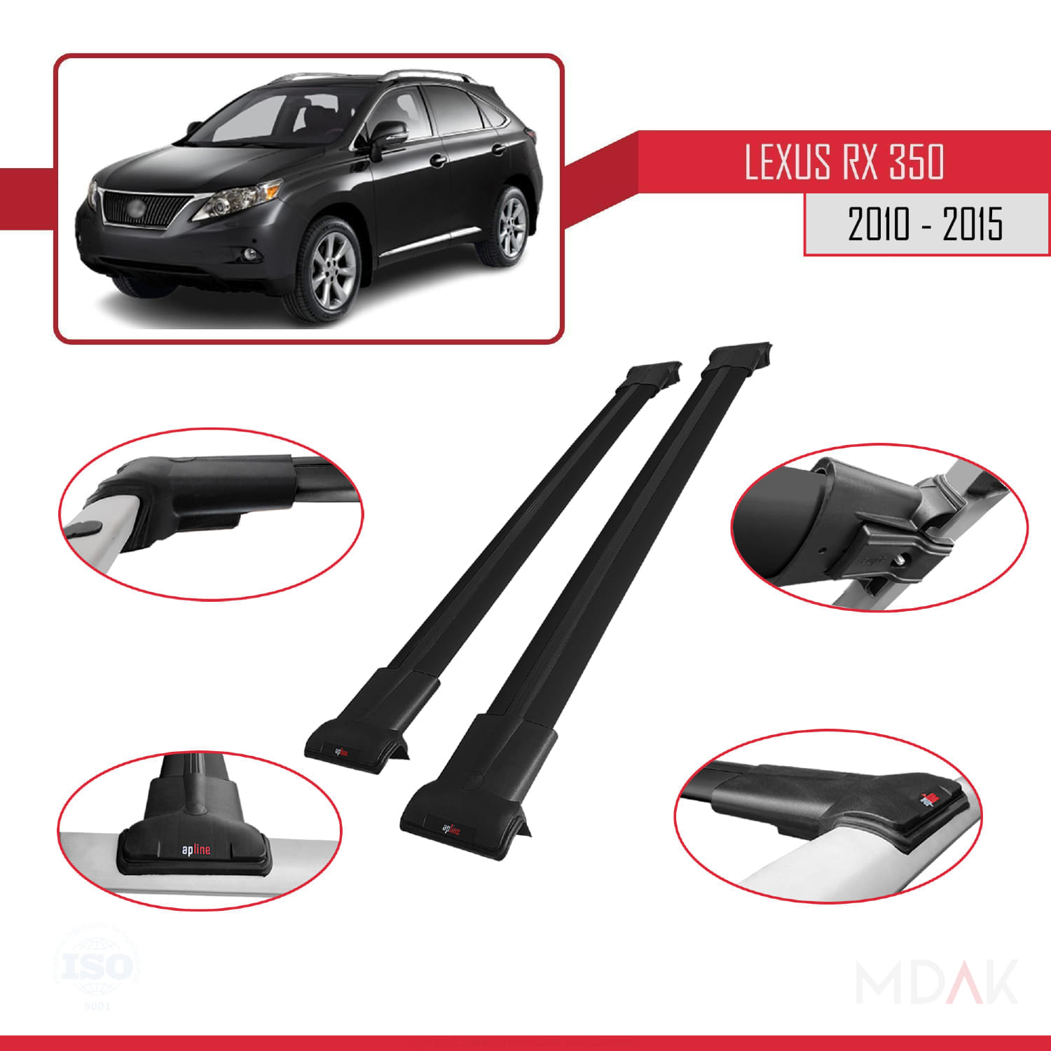 Lexus RX 3 (AL10) 2010-2015 Arası ile Uyumlu FLY Model Ara Atkı Tavan Barı Siyah 2 Adet - Görsel 3