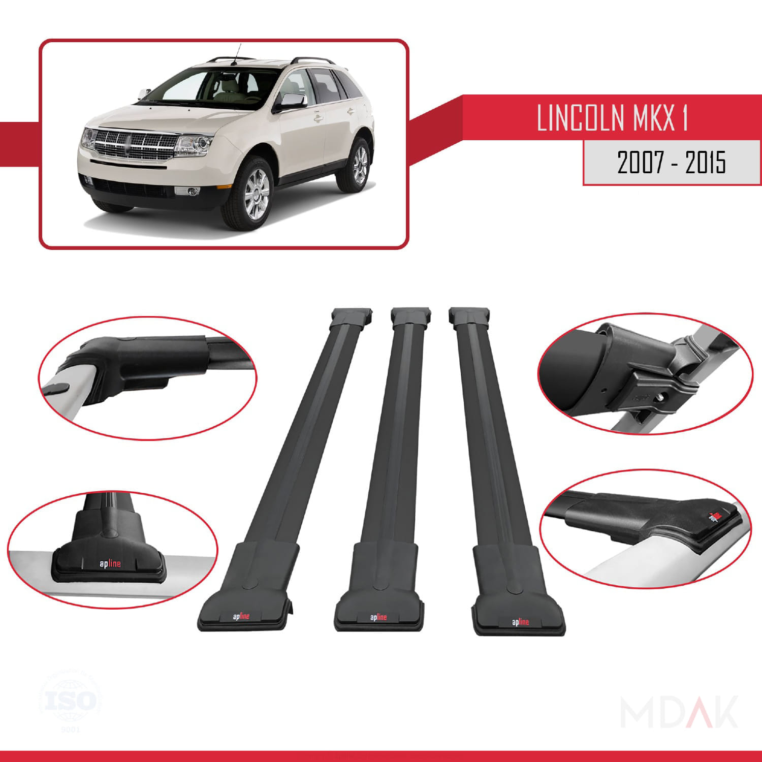 Lincoln MKX (U388) 2007-2015 Arası ile Uyumlu FLY Model Ara Atkı Tavan Barı Siyah 3 Adet - Görsel 4