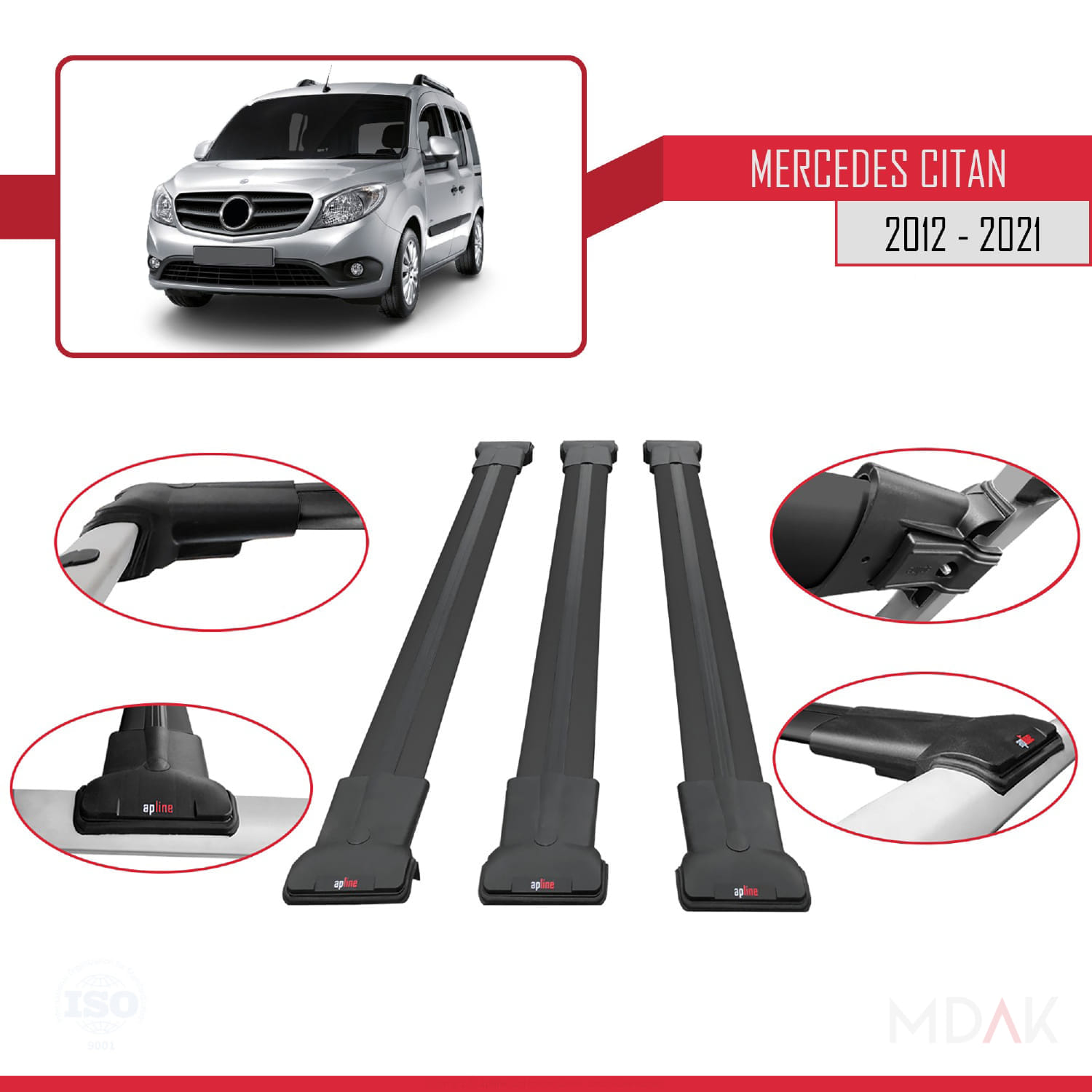 Mercedes Citan (W415) 2012-2021 Arası ile Uyumlu FLY Model Ara Atkı Tavan Barı Siyah 3 Adet - Görsel 4