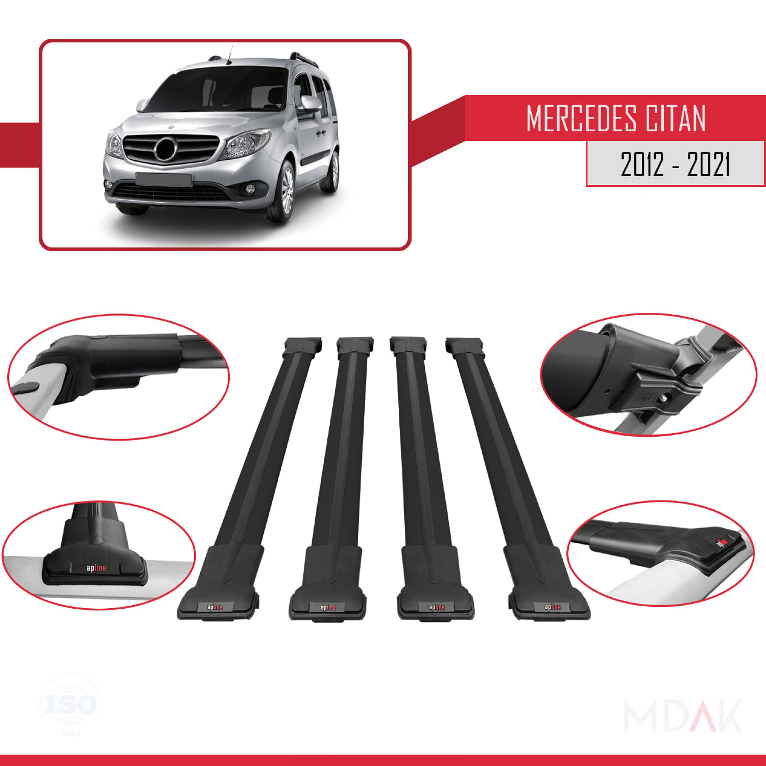 Mercedes Citan (W415) 2012-2021 Arası ile Uyumlu FLY Model Ara Atkı Tavan Barı Siyah 4 Adet - Görsel 4