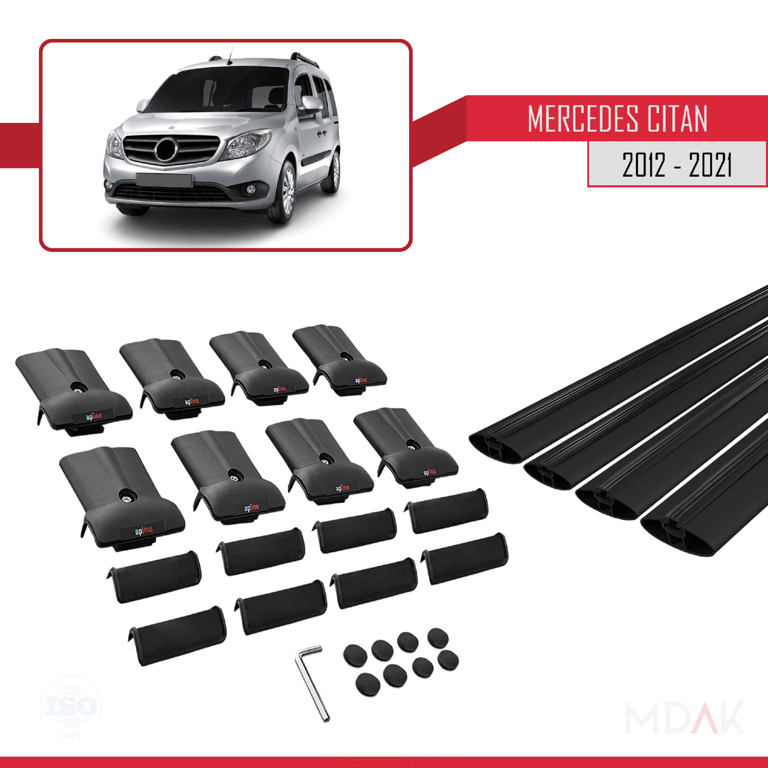 Mercedes Citan (W415) 2012-2021 Arası ile Uyumlu FLY Model Ara Atkı Tavan Barı Siyah 4 Adet - Görsel 5