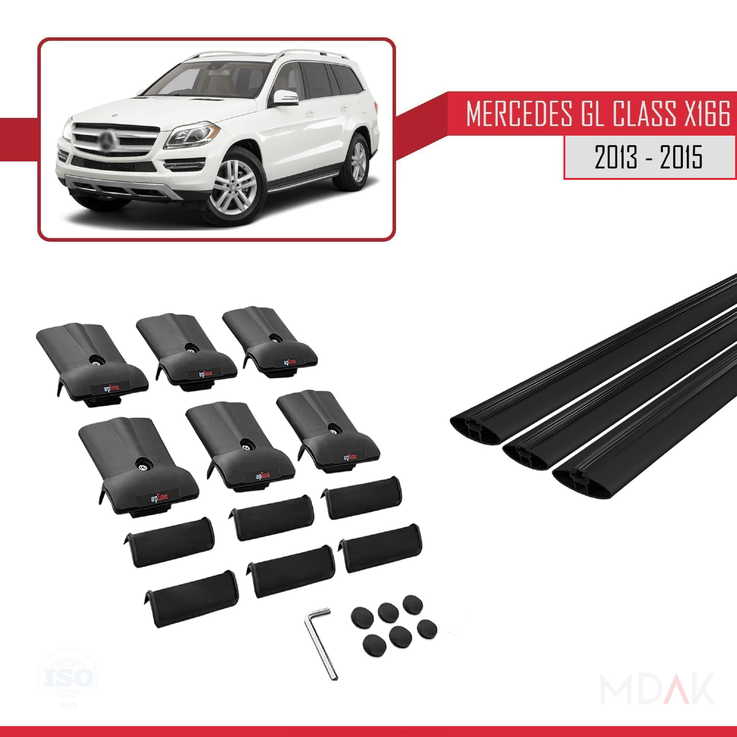 Mercedes GL Class 2 (X166) Pre-Facelift 2013-2015 Arası ile Uyumlu FLY Model Ara Atkı Tavan Barı Siyah 3 Adet - Görsel 5