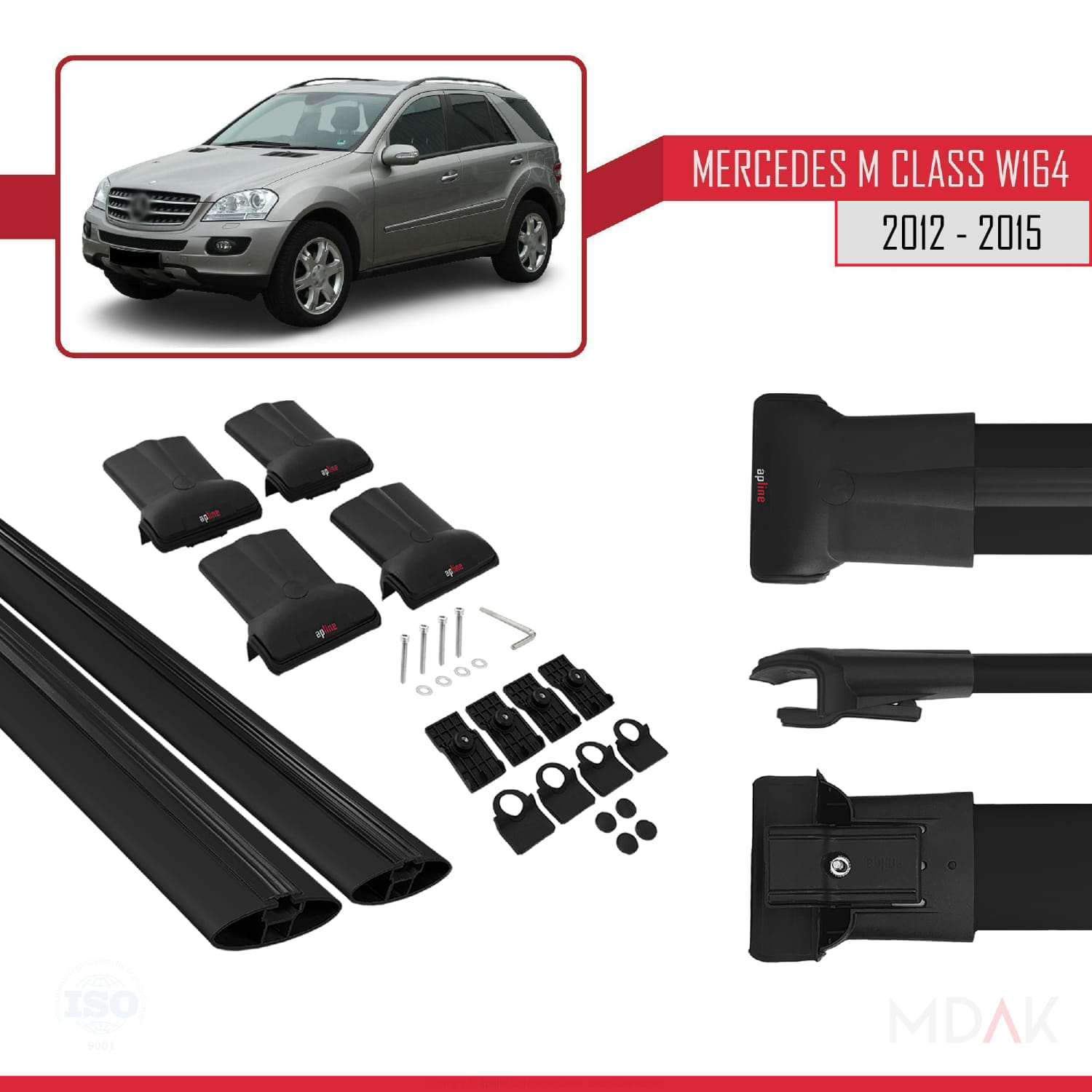 Mercedes M Class 3 (W166) Pre-Facelift 2012-2015 Arası ile Uyumlu FLY Model Ara Atkı Tavan Barı Siyah 2 Adet - Görsel 5