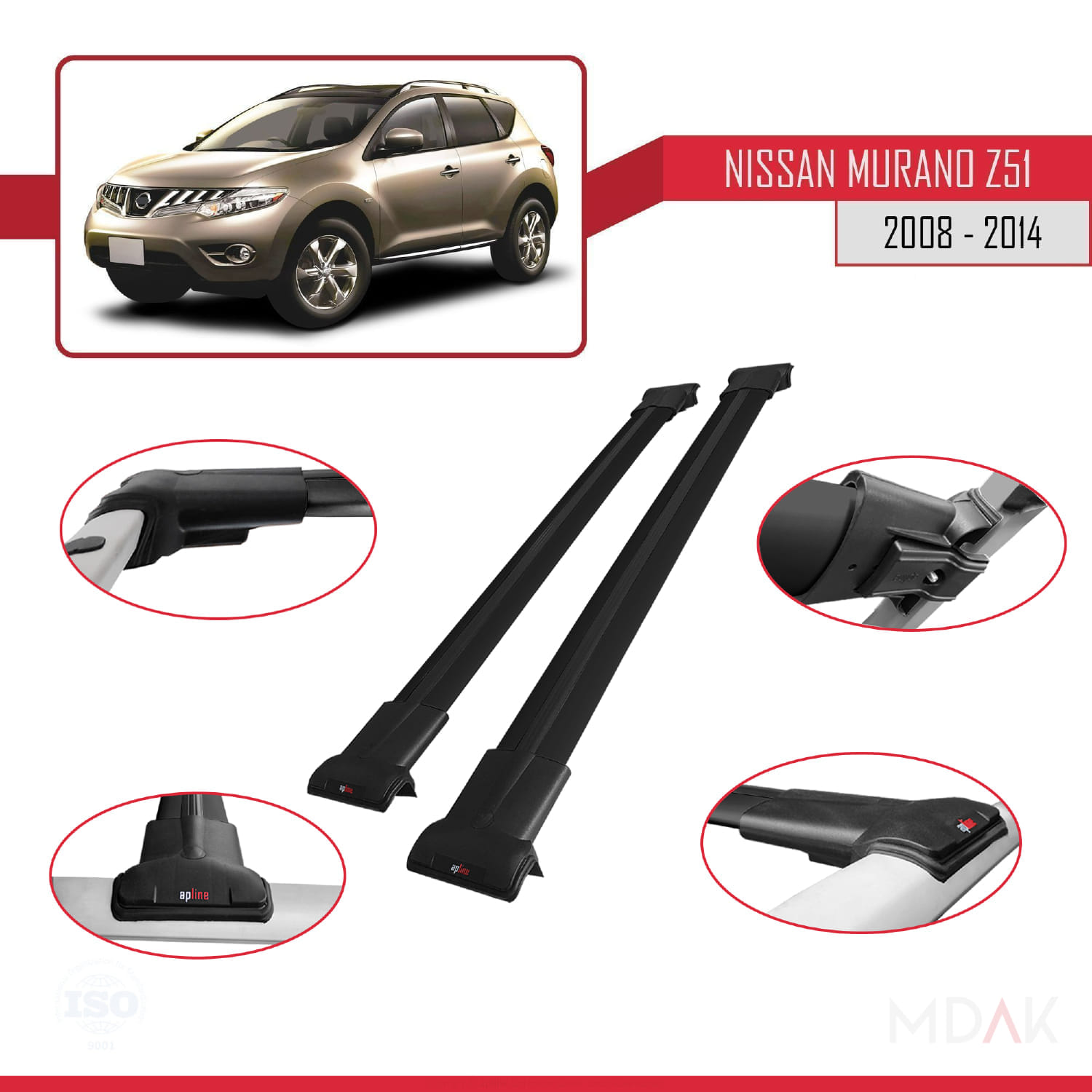 Nissan Murano 2 (Z51) 2008-2014 Arası ile Uyumlu FLY Model Ara Atkı Tavan Barı Siyah 2 Adet - Görsel 4