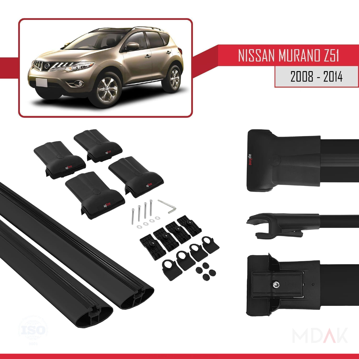 Nissan Murano 2 (Z51) 2008-2014 Arası ile Uyumlu FLY Model Ara Atkı Tavan Barı Siyah 2 Adet - Görsel 5