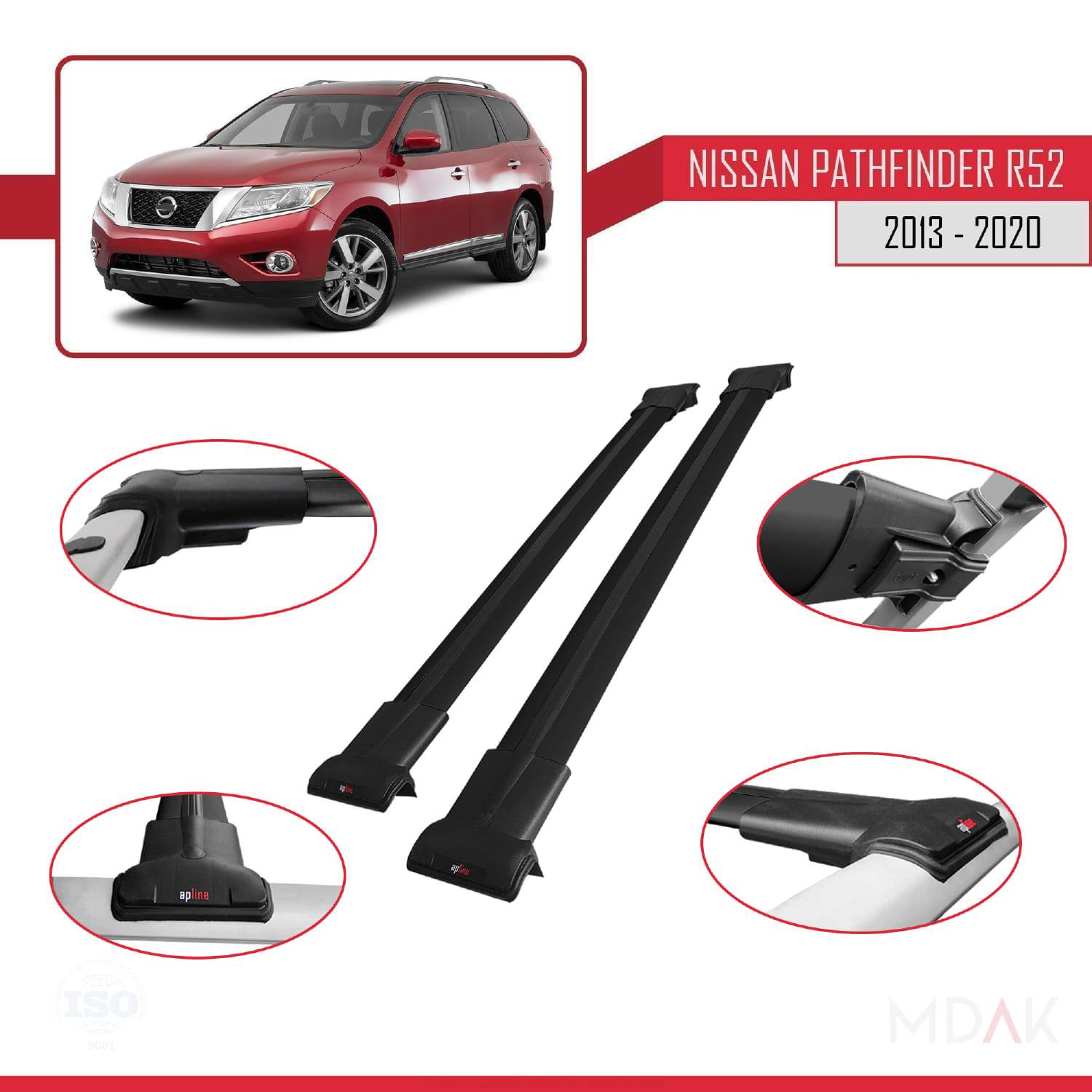 Nissan Pathfinder 4 (R52) 2013-2020 Arası ile Uyumlu FLY Model Ara Atkı Tavan Barı Siyah 2 Adet - Görsel 4