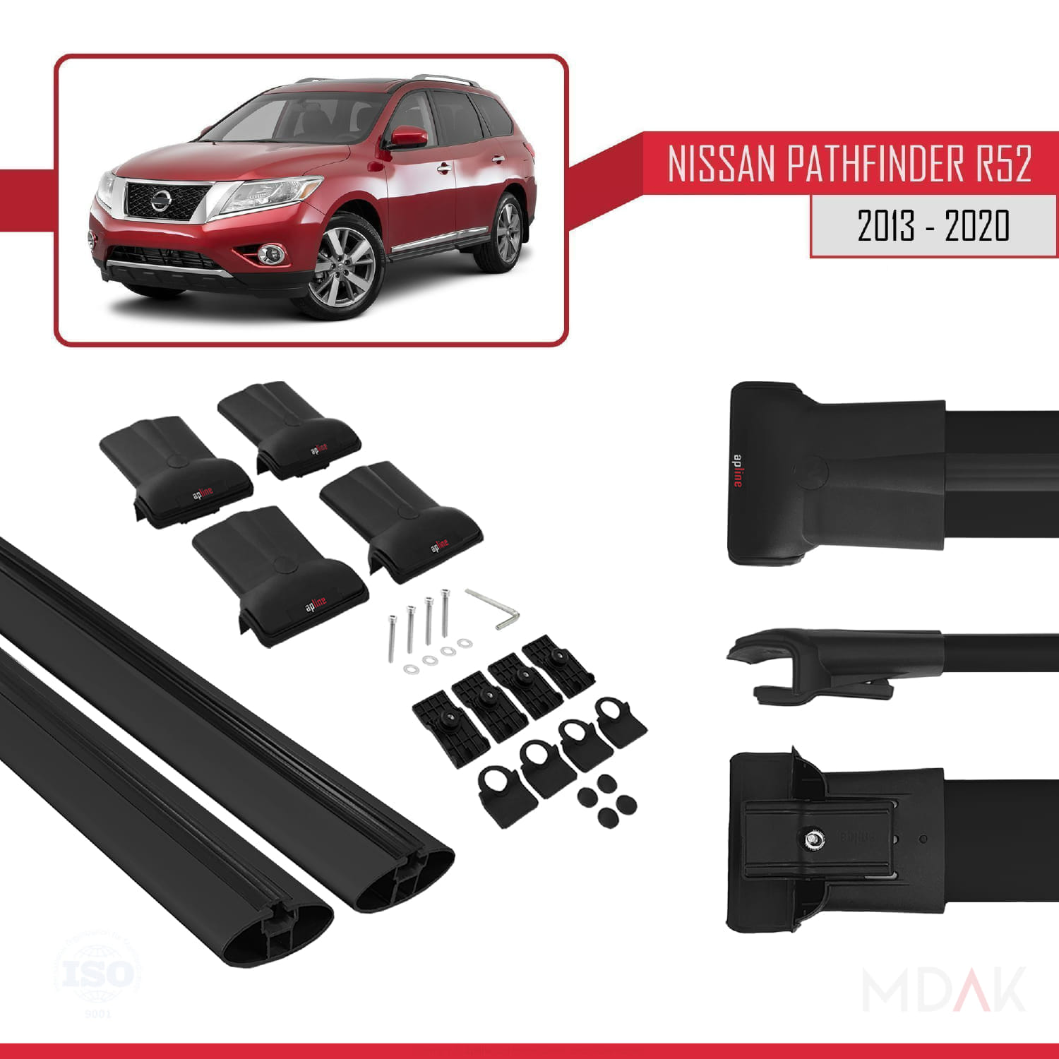 Nissan Pathfinder 4 (R52) 2013-2020 Arası ile Uyumlu FLY Model Ara Atkı Tavan Barı Siyah 2 Adet - Görsel 5
