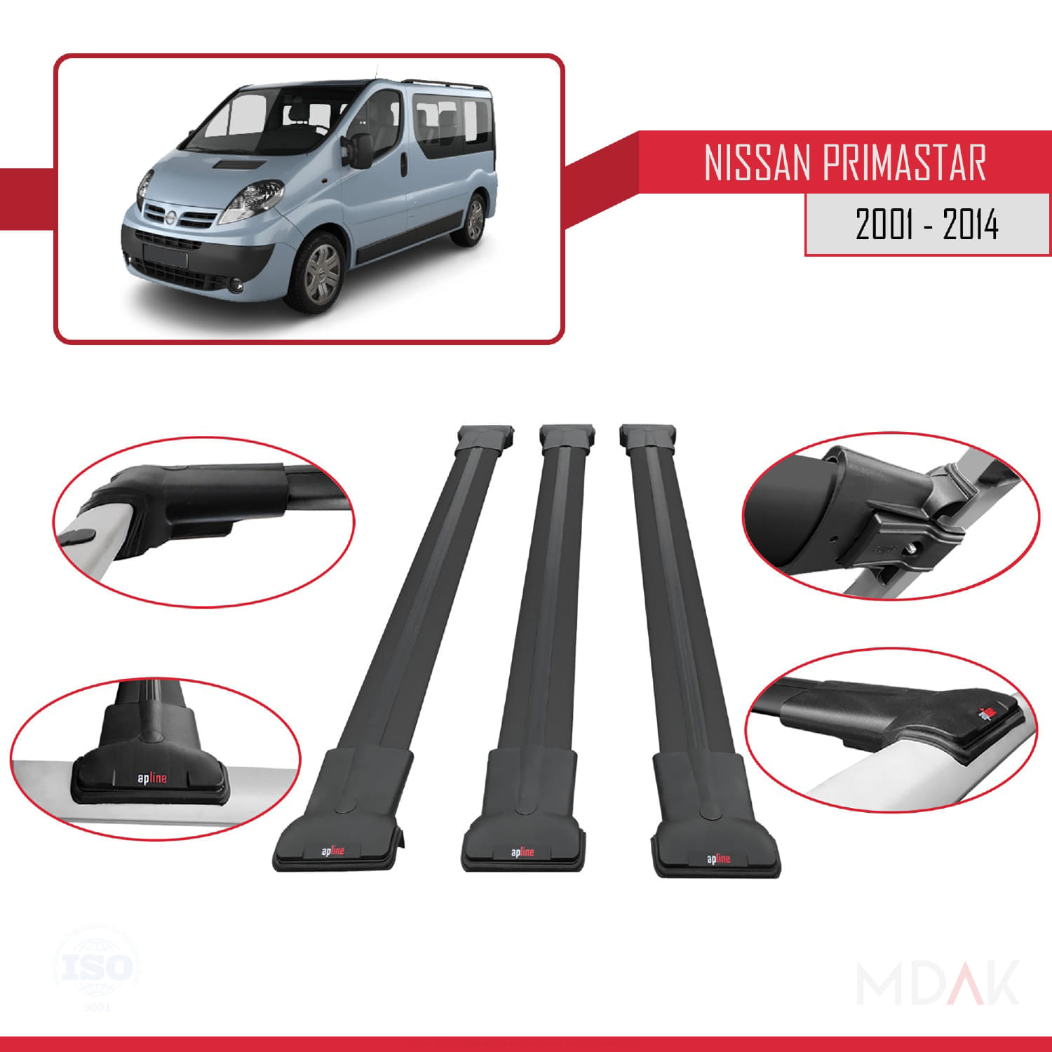 Nissan Primastar 2001-2014 Arası ile Uyumlu FLY Model Ara Atkı Tavan Barı Siyah 3 Adet - Görsel 4
