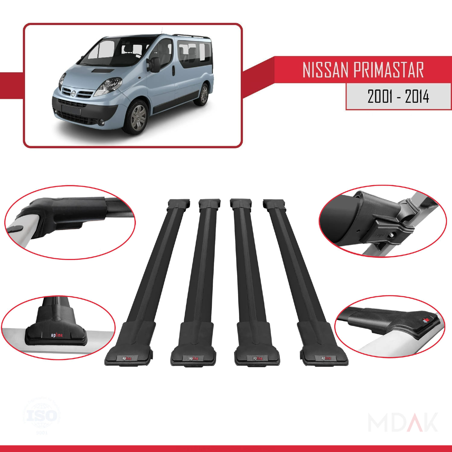 Nissan Primastar 2001-2014 Arası ile Uyumlu FLY Model Ara Atkı Tavan Barı Siyah 4 Adet - Görsel 4