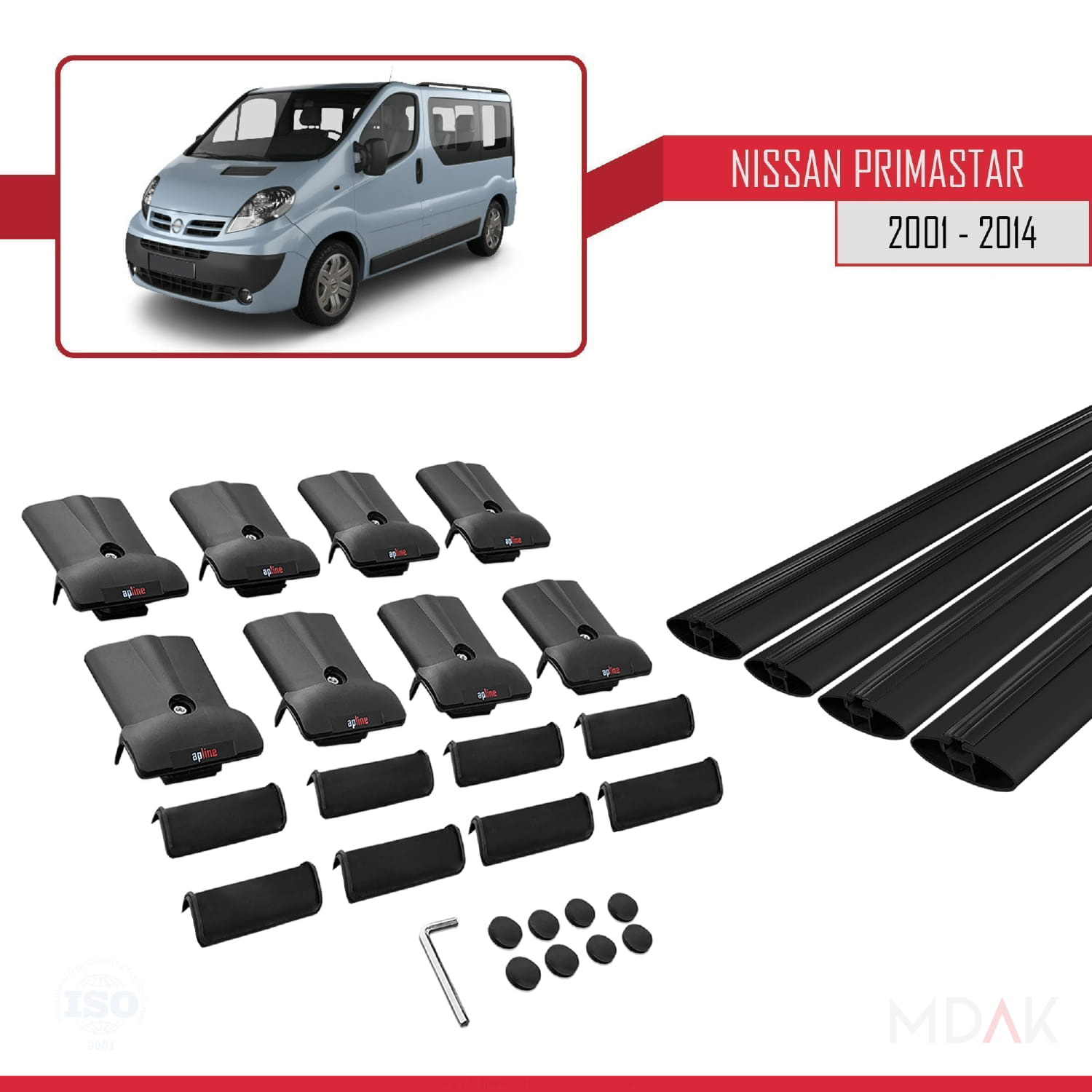 Nissan Primastar 2001-2014 Arası ile Uyumlu FLY Model Ara Atkı Tavan Barı Siyah 4 Adet - Görsel 5
