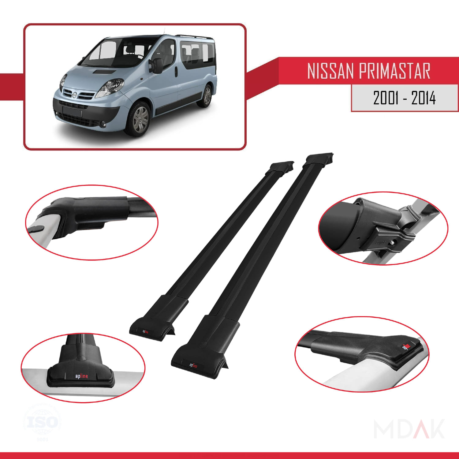 Nissan Primastar 2001-2014 Arası ile Uyumlu FLY Model Ara Atkı Tavan Barı Siyah 2 Adet - Görsel 4