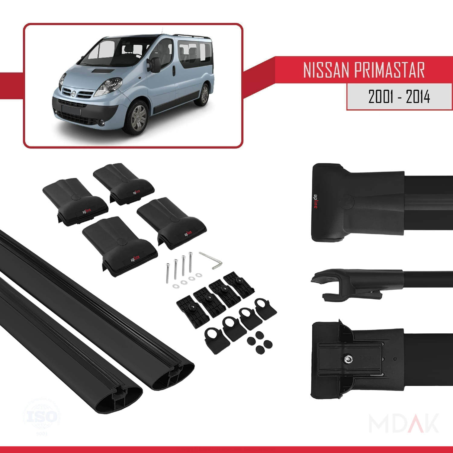 Nissan Primastar 2001-2014 Arası ile Uyumlu FLY Model Ara Atkı Tavan Barı Siyah 2 Adet - Görsel 5