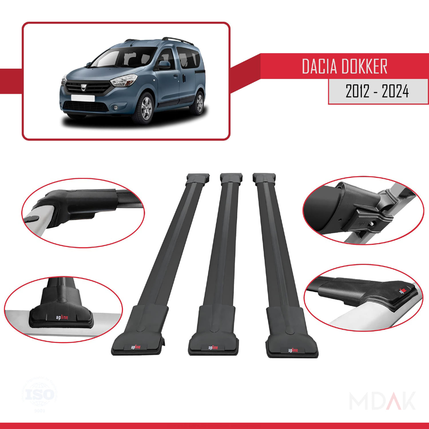 Dacia Dokker (K67) 2012-2024 Arası ile Uyumlu FLY Model Ara Atkı Tavan Barı Siyah 3 Adet - Görsel 5
