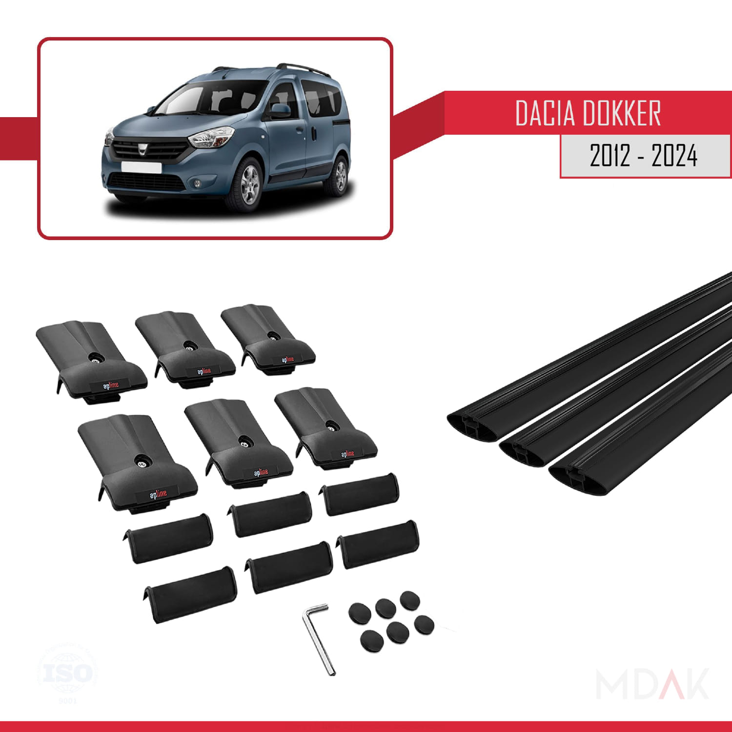Dacia Dokker (K67) 2012-2024 Arası ile Uyumlu FLY Model Ara Atkı Tavan Barı Siyah 3 Adet - Görsel 6