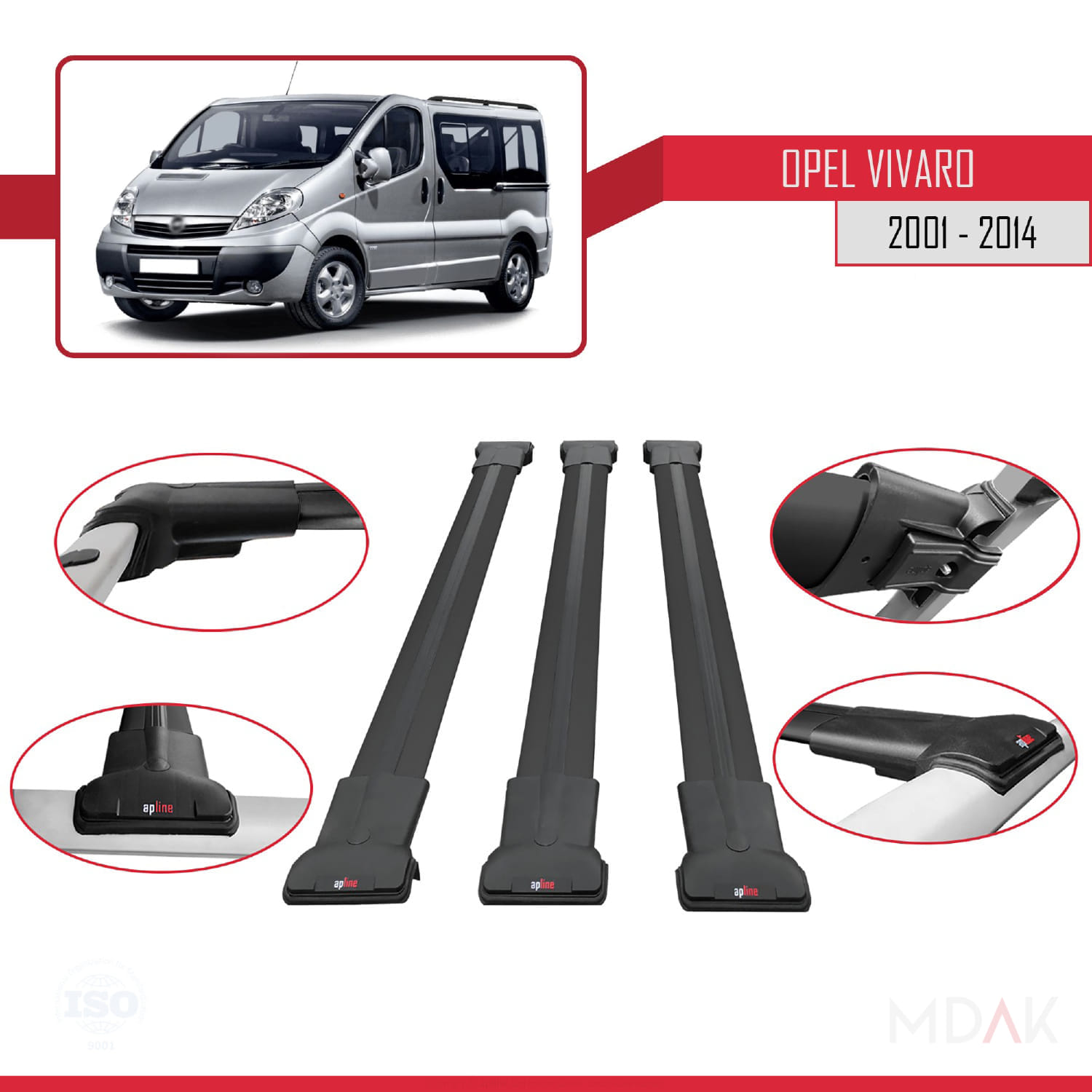Opel Vivaro A 2001-2014 Arası ile Uyumlu FLY Model Ara Atkı Tavan Barı Siyah 3 Adet - Görsel 4