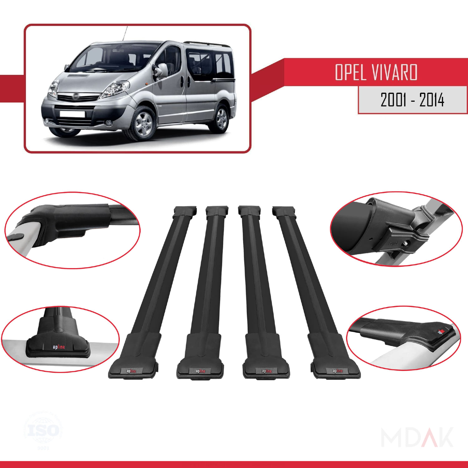 Opel Vivaro A 2001-2014 Arası ile Uyumlu FLY Model Ara Atkı Tavan Barı Siyah 4 Adet - Görsel 4