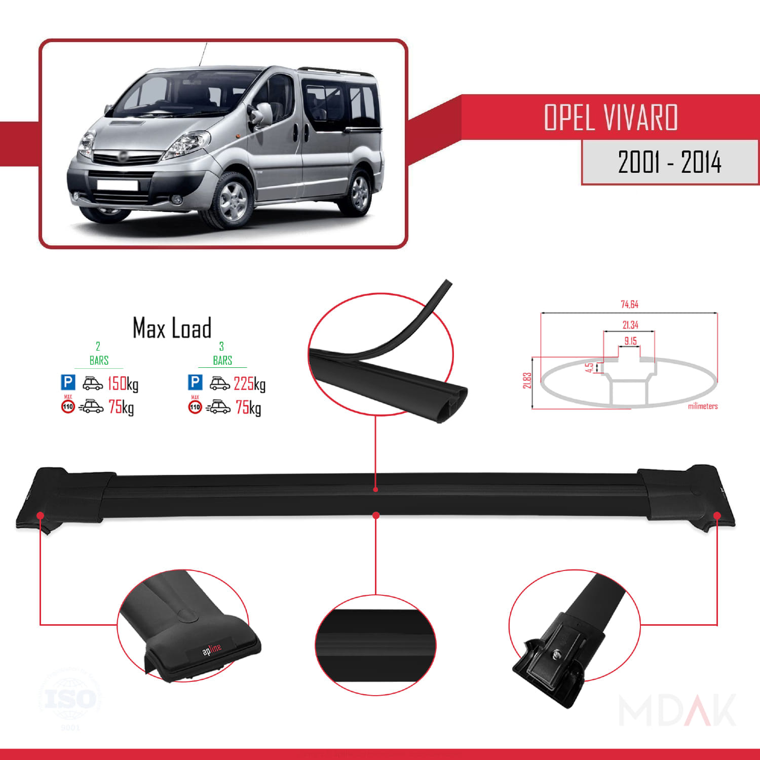 Opel Vivaro A 2001-2014 Arası ile Uyumlu FLY Model Ara Atkı Tavan Barı Siyah 2 Adet - Görsel 3