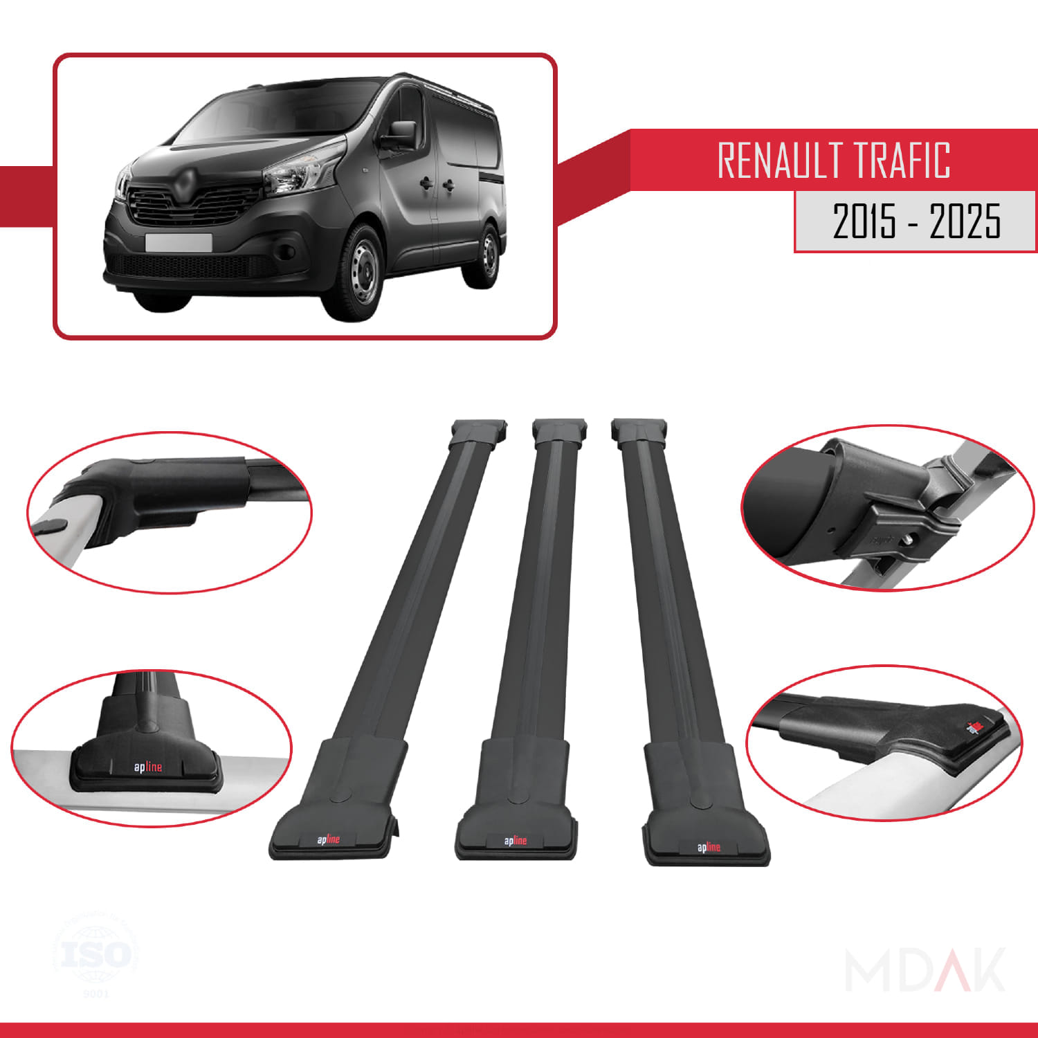 Renault Trafic 3 (X82) 2015 ve Sonrası ile Uyumlu FLY Model Ara Atkı Tavan Barı Siyah 3 Adet - Görsel 4