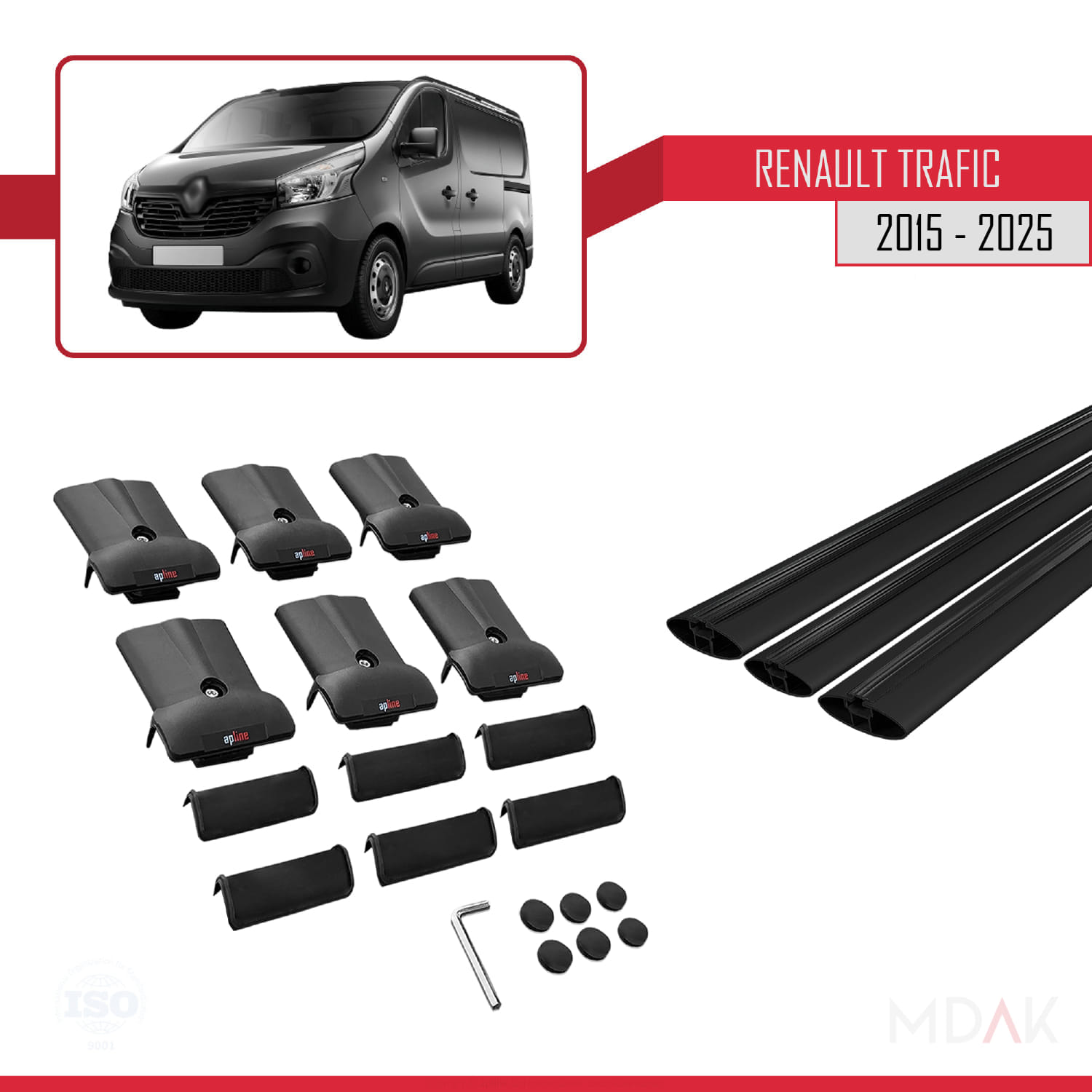 Renault Trafic 3 (X82) 2015 ve Sonrası ile Uyumlu FLY Model Ara Atkı Tavan Barı Siyah 3 Adet - Görsel 5