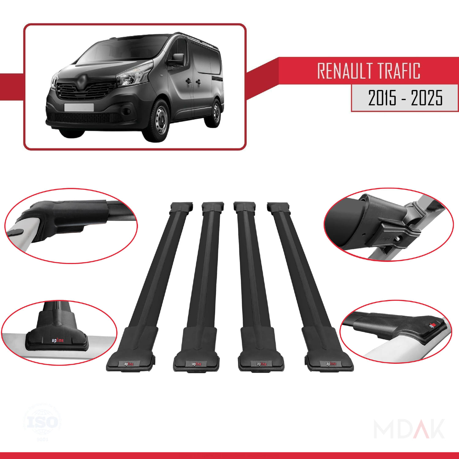 Renault Trafic 3 (X82) 2015 ve Sonrası ile Uyumlu FLY Model Ara Atkı Tavan Barı Siyah 4 Adet - Görsel 4
