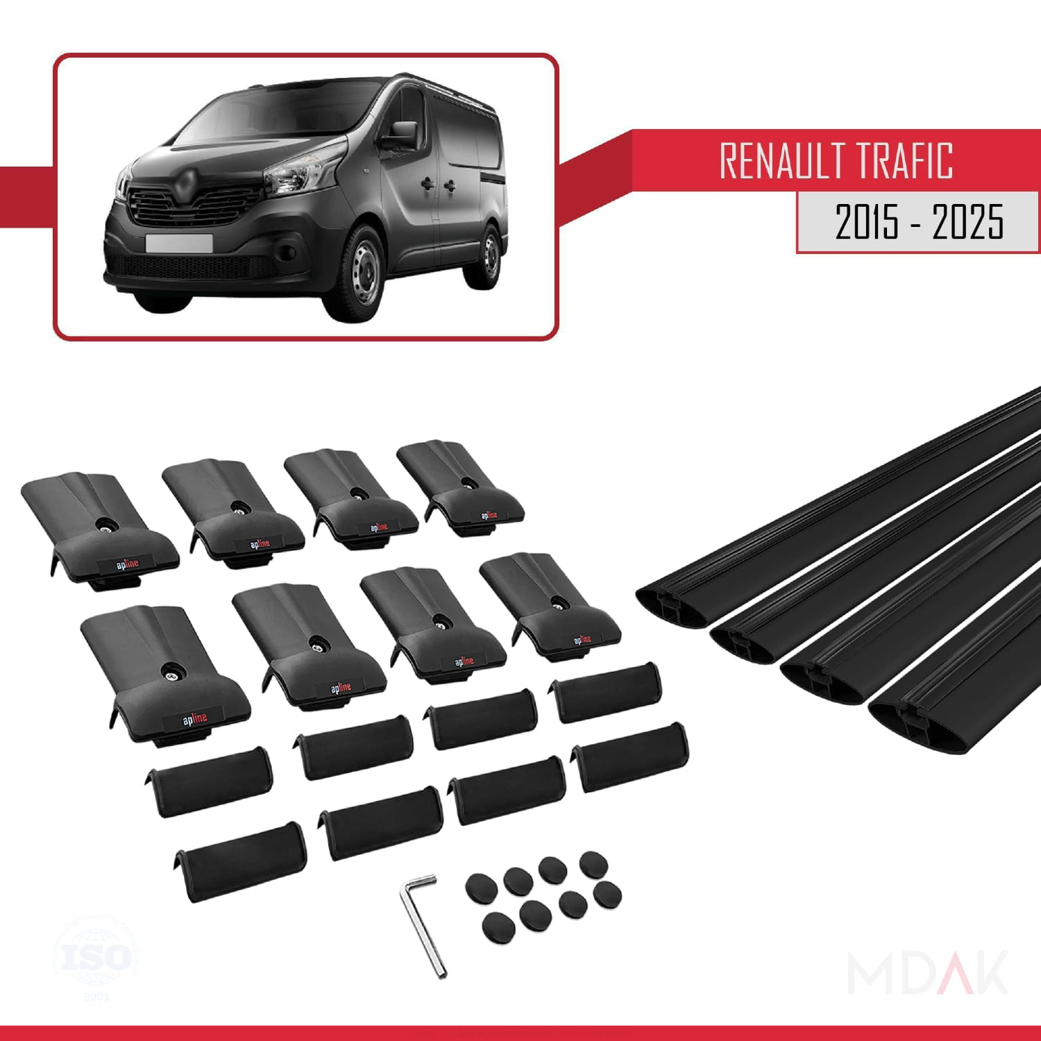 Renault Trafic 3 (X82) 2015 ve Sonrası ile Uyumlu FLY Model Ara Atkı Tavan Barı Siyah 4 Adet - Görsel 5