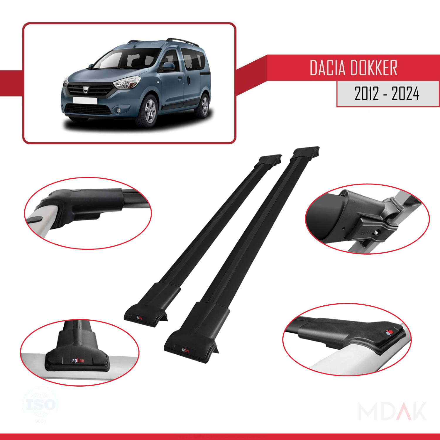 Dacia Dokker (K67) 2012-2024 Arası ile Uyumlu FLY Model Ara Atkı Tavan Barı Siyah 2 Adet - Görsel 5