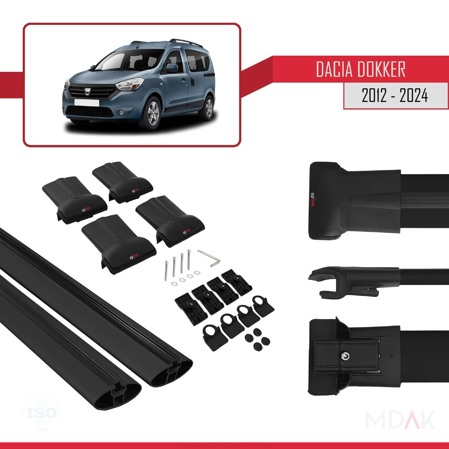 Dacia Dokker (K67) 2012-2024 Arası ile Uyumlu FLY Model Ara Atkı Tavan Barı Siyah 2 Adet - Görsel 6