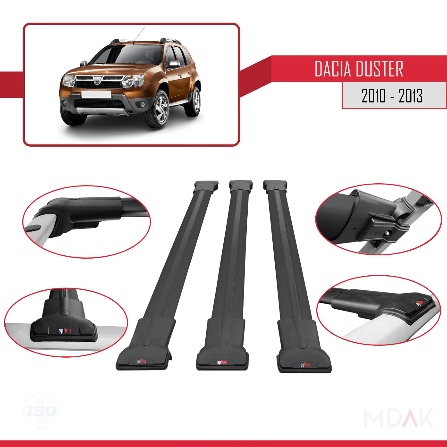 Dacia Duster (HS) Pre-Facelift 2010-2013 Arası ile Uyumlu FLY Model Ara Atkı Tavan Barı Siyah 3 Adet - Görsel 4