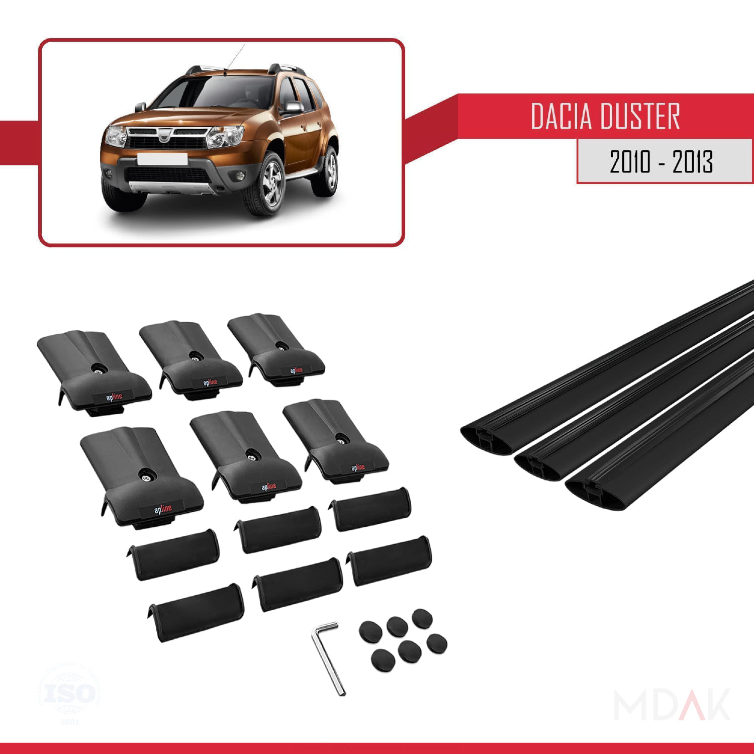 Dacia Duster (HS) Pre-Facelift 2010-2013 Arası ile Uyumlu FLY Model Ara Atkı Tavan Barı Siyah 3 Adet - Görsel 5