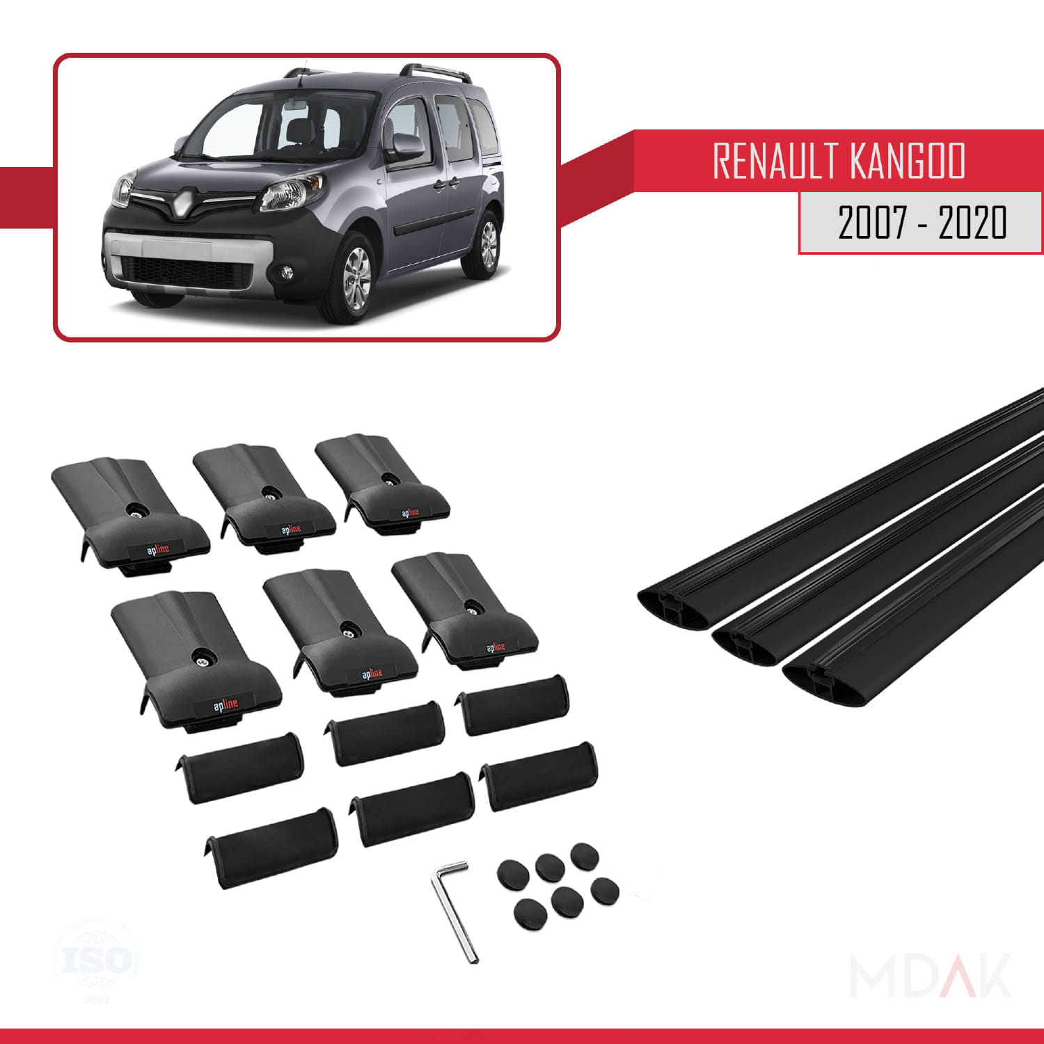 Renault Kangoo 2 (X61) 2007-2020 Arası ile Uyumlu FLY Model Ara Atkı Tavan Barı Siyah 3 Adet - Görsel 5
