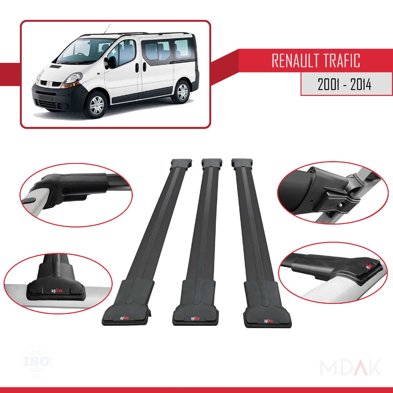 Renault Trafic 2 (X83) 2001-2014 Arası ile Uyumlu FLY Model Ara Atkı Tavan Barı Siyah 3 Adet - Görsel 4